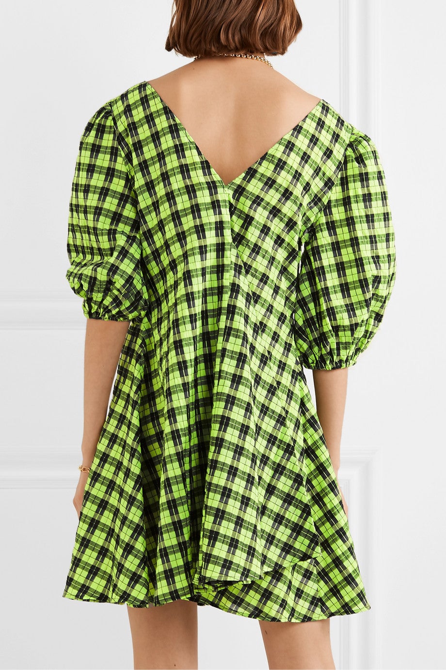 Ganni + Checked Cotton-Blend Seersucker Mini Dress
