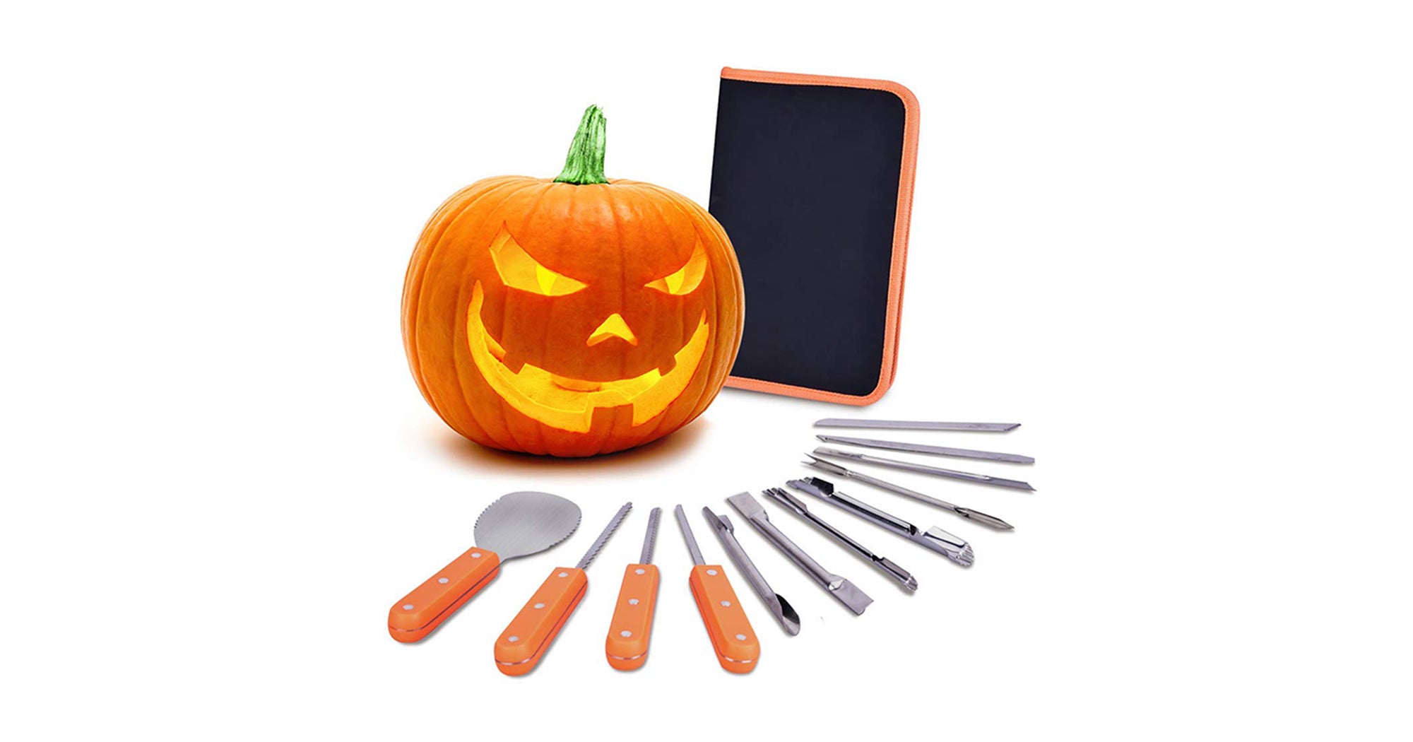 FEOAMO 11 Pieces Professional Heavy Duty Stainless Steel Jack O Lanterns Pumpkin Carving Tools Set for Halloween Kids Adults Party Decorations with Storage Carrying Bag Halloween Pumpkin Carving Kit