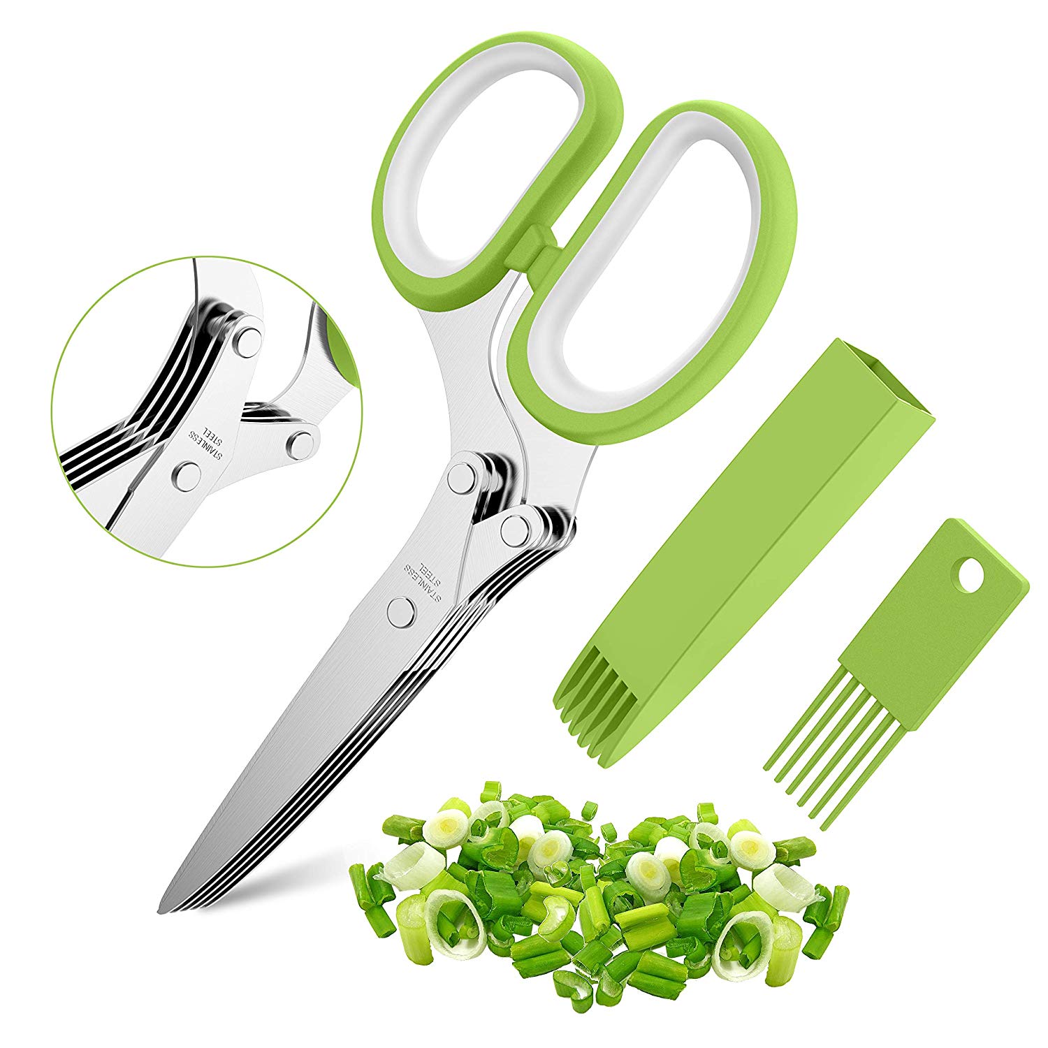 JOFUYU + Herb Scissors Set with 5 Stainless Steel Blades, Safe Cover