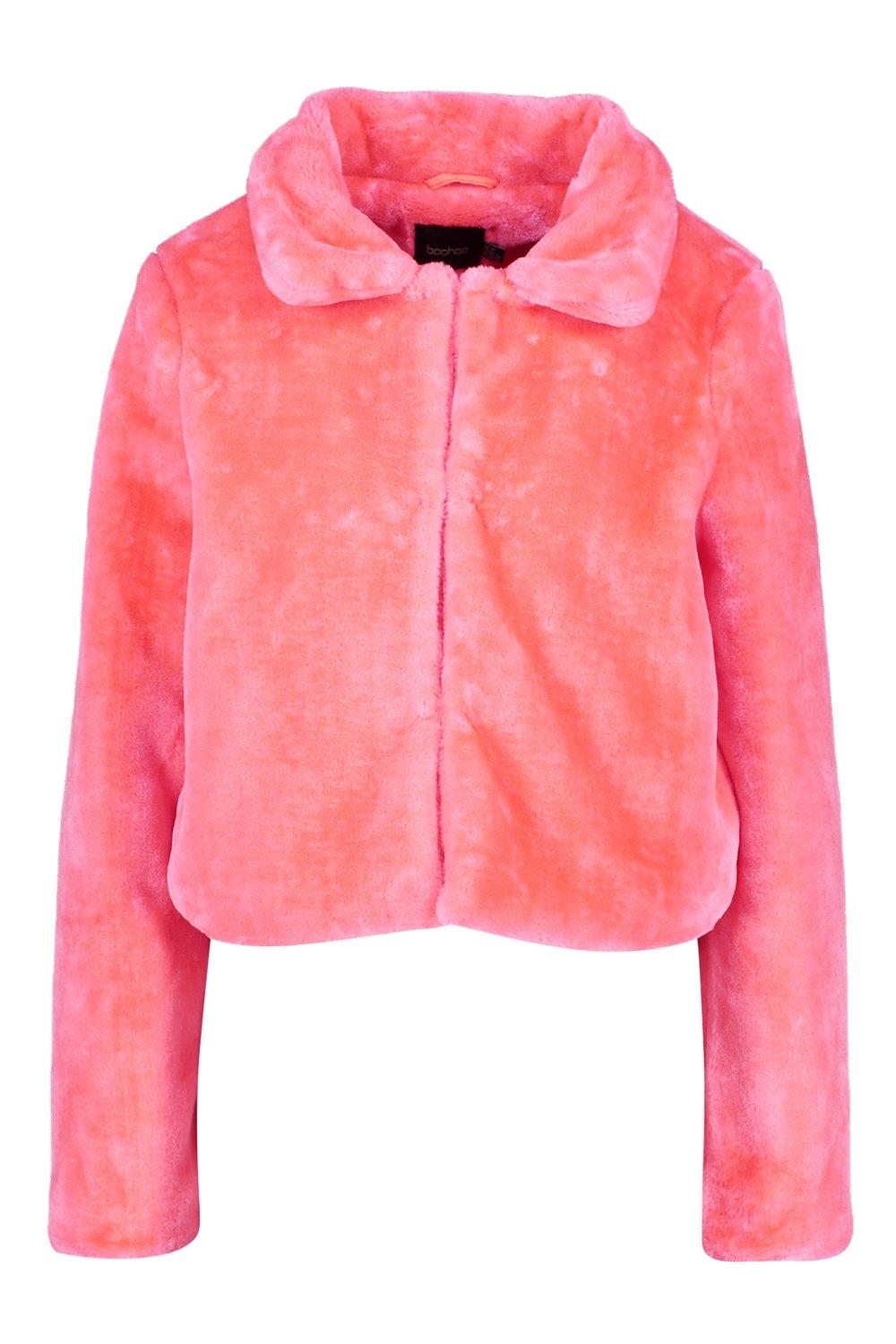 Boohoo pink discount faux fur coat