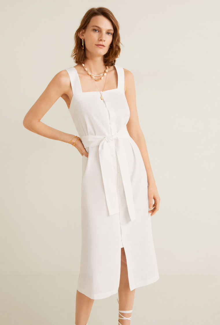 Mango linen strap sales dress
