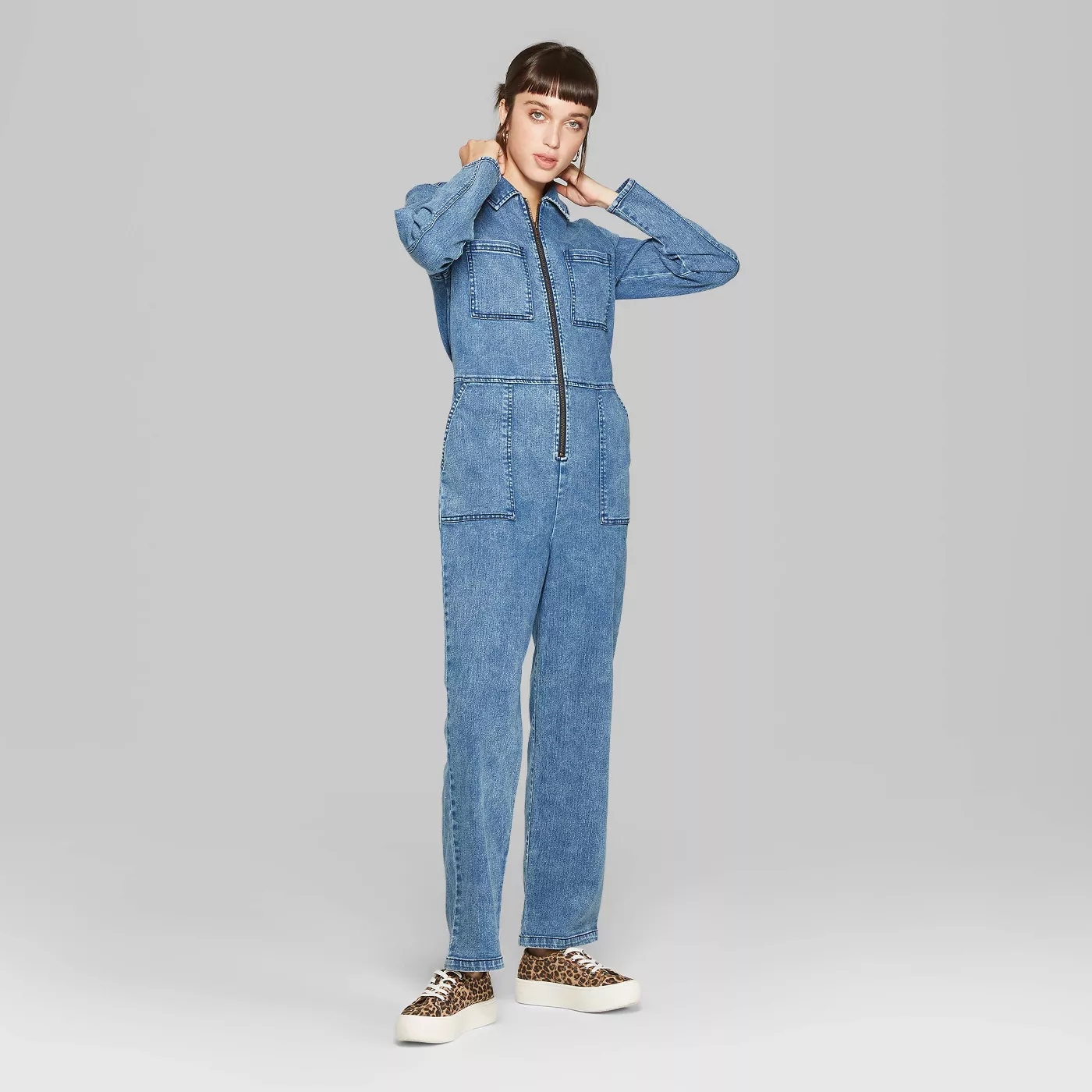 Wild Fable Long Sleeve Collared Zip Front Utility Jumpsuit