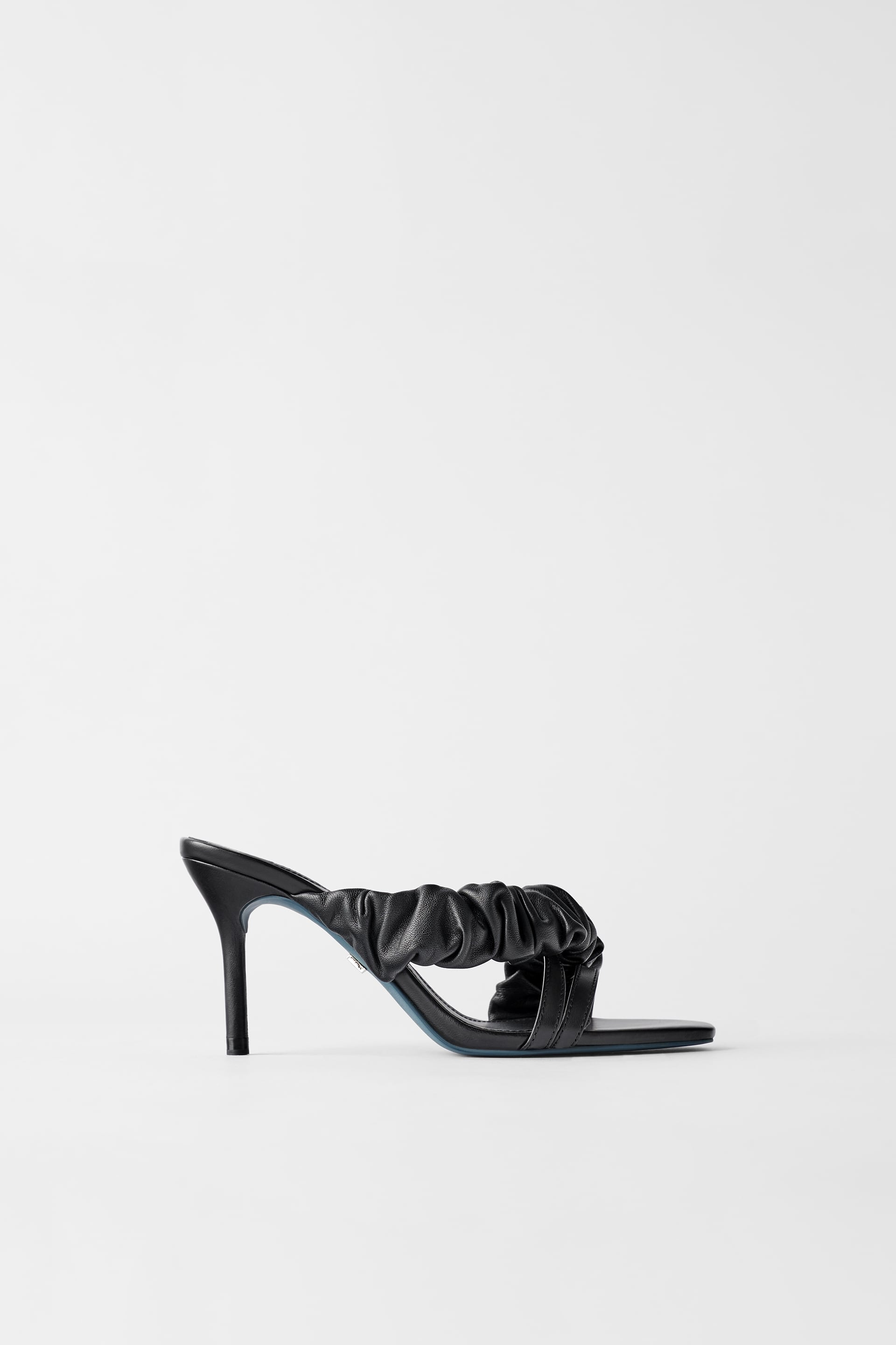 Zara + Leather High Heeled Ruffly Blue Collection Sandals