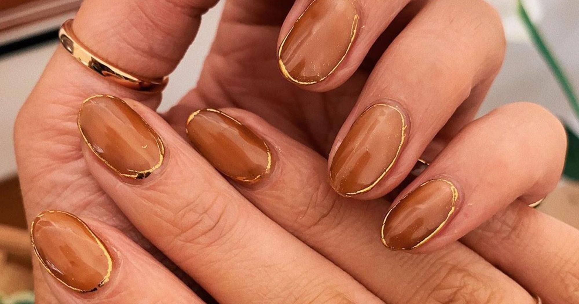 Gold Rimmed Nails Are Chic Nail Art Trend For Fall 2019