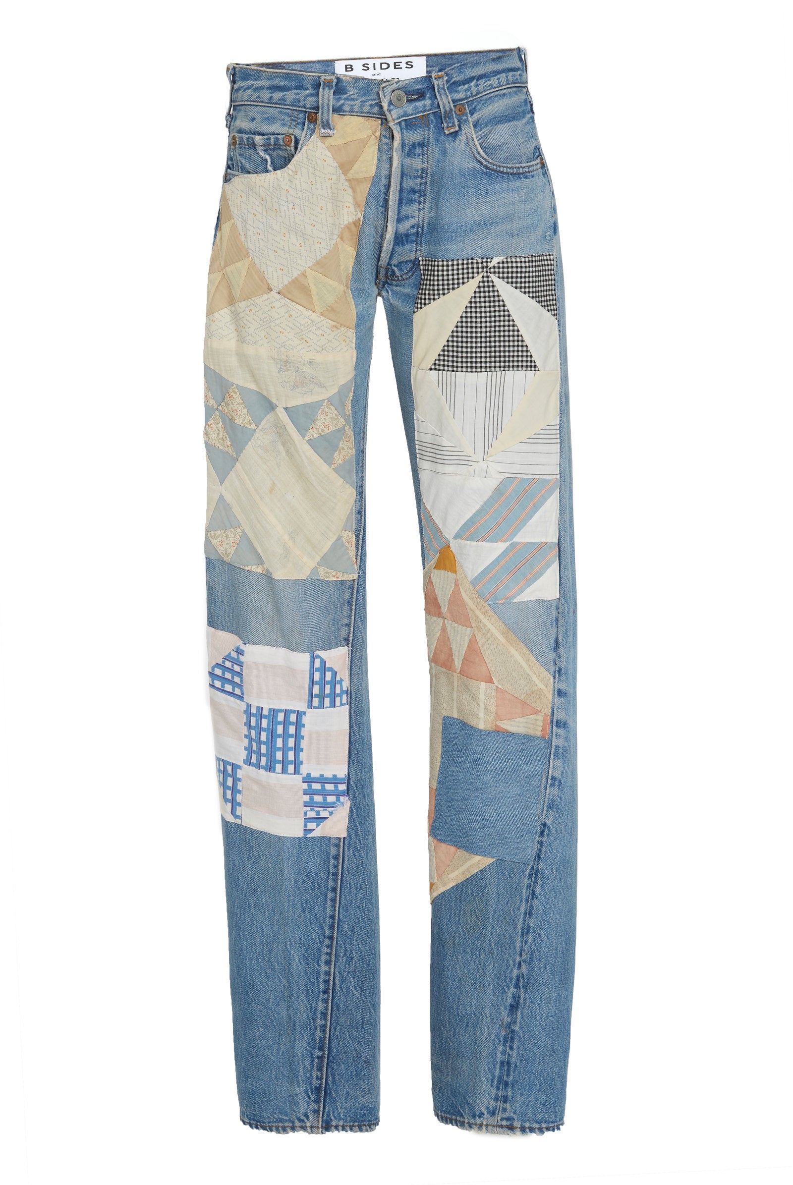B Sides x Bode + Exclusive Mid-Rise Patchwork Straight-Leg Jeans
