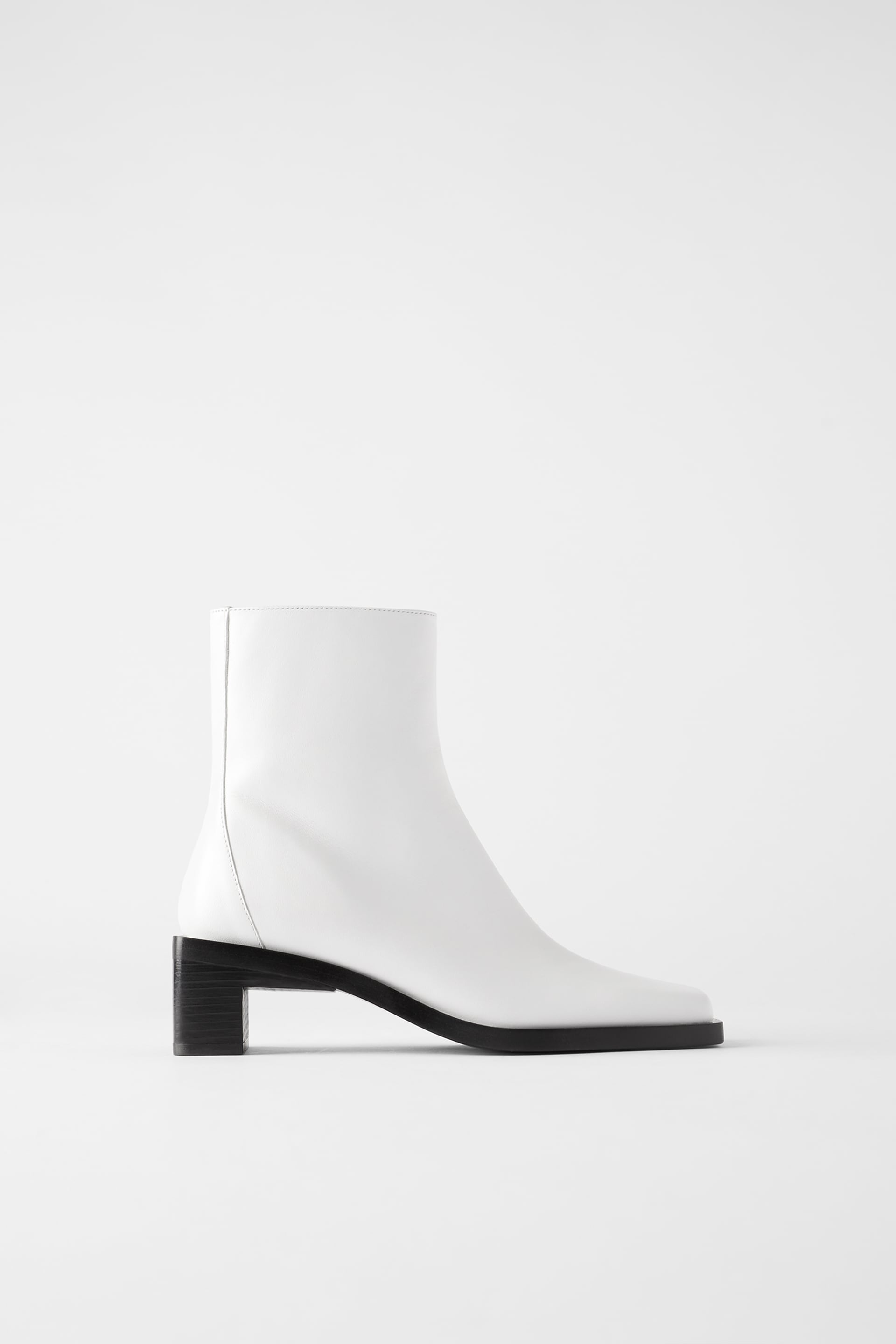 zara heeled leather square toe ankle boots