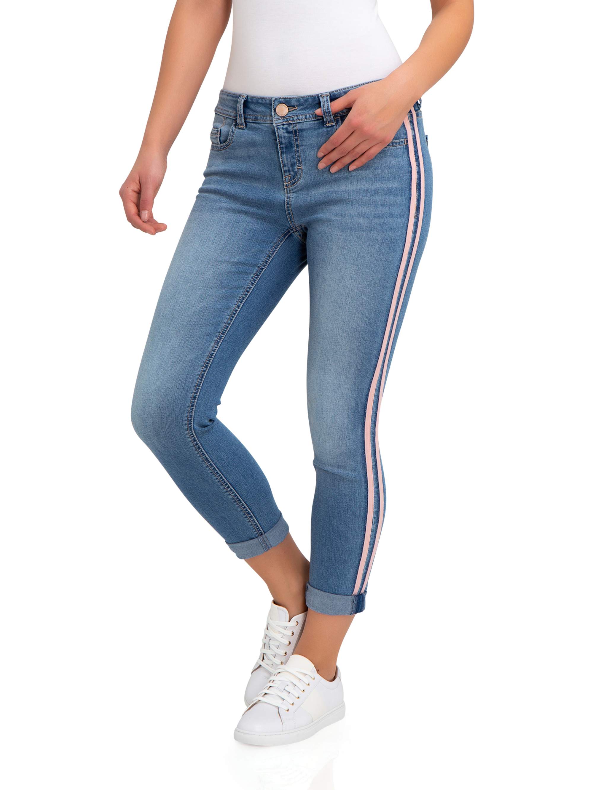 Jordache Women s Super Soft Mid Rise Skinny Jeans with Side Tape