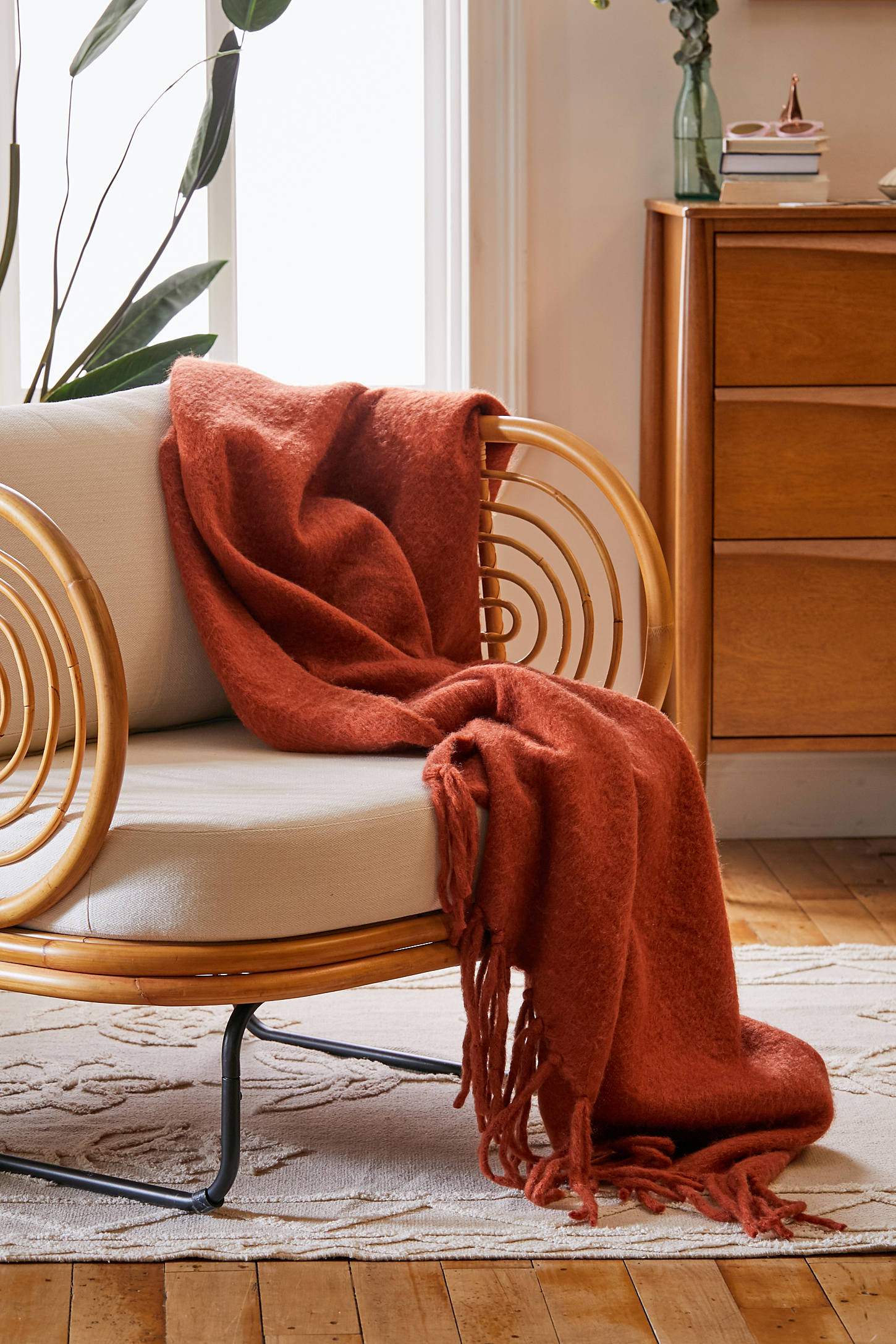 Urban Outfitters + Brushed Fringe Trim Throw Blanket