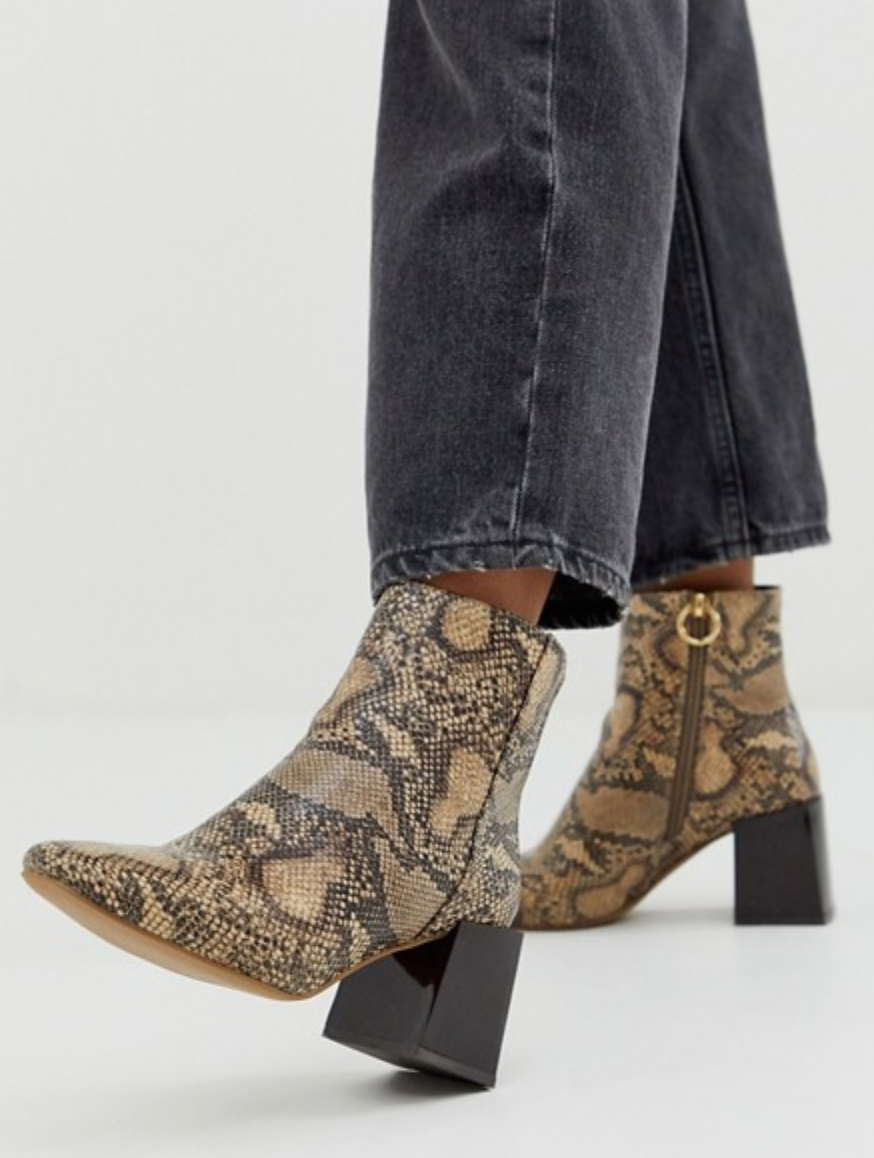 flat snake print boots