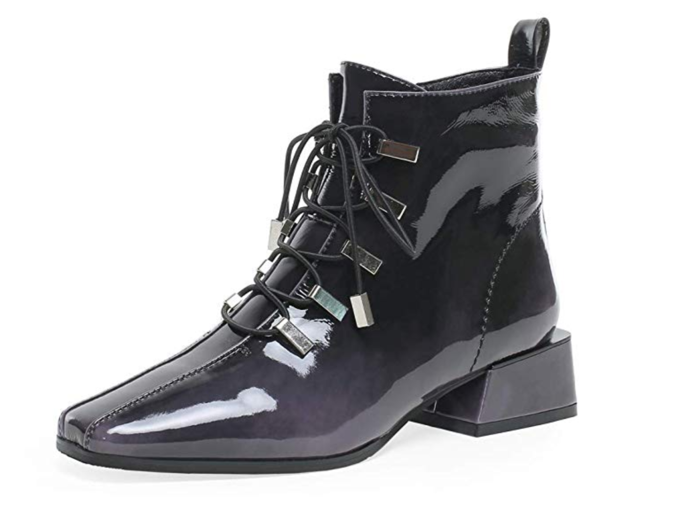 square toe patent leather boots