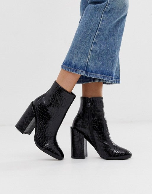 black patent crocodile ankle boots