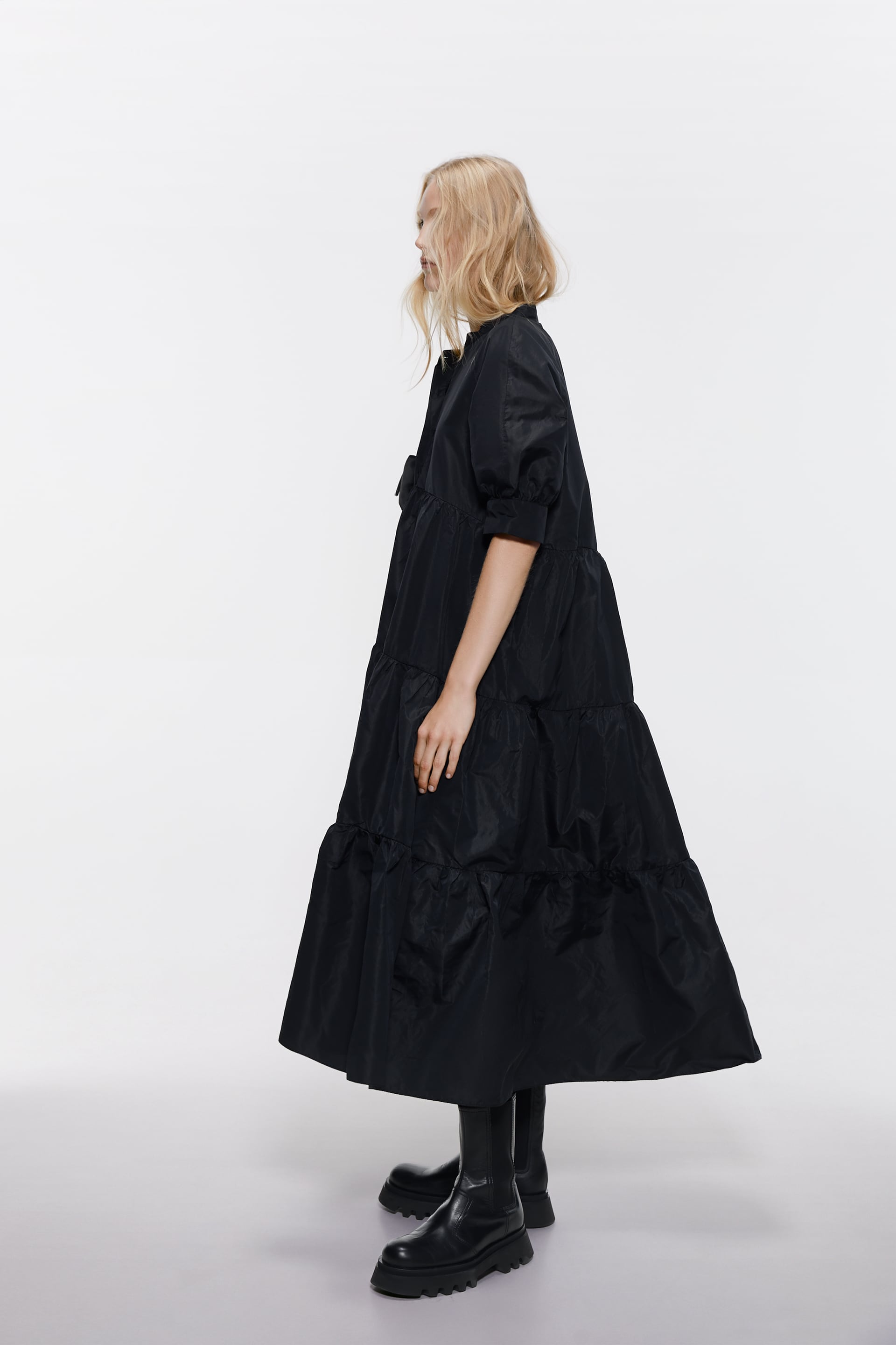 zara black dress puff sleeves