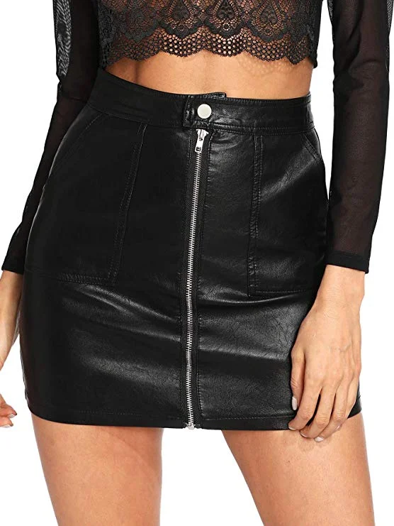SheIn SheIn Women’s High Waist Zipper Front Faux Leather