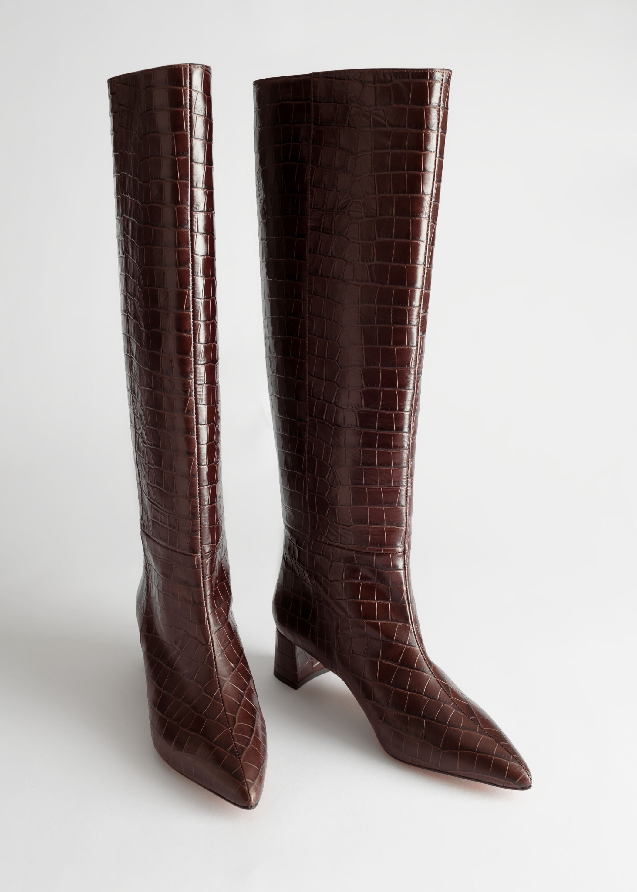 Other Stories Croc Leather Knee High Boots