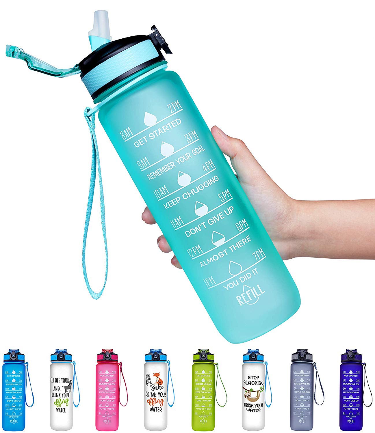 Yoga 350/500/800ml/1L/1.5L Bicycle for Kids KollyKolla Sports Water Bottle Hiking One Click Flip Lid School BPA Free Tritan Plastic Eco-Friendly Drink Bottles with Filter & Time Marker Gym