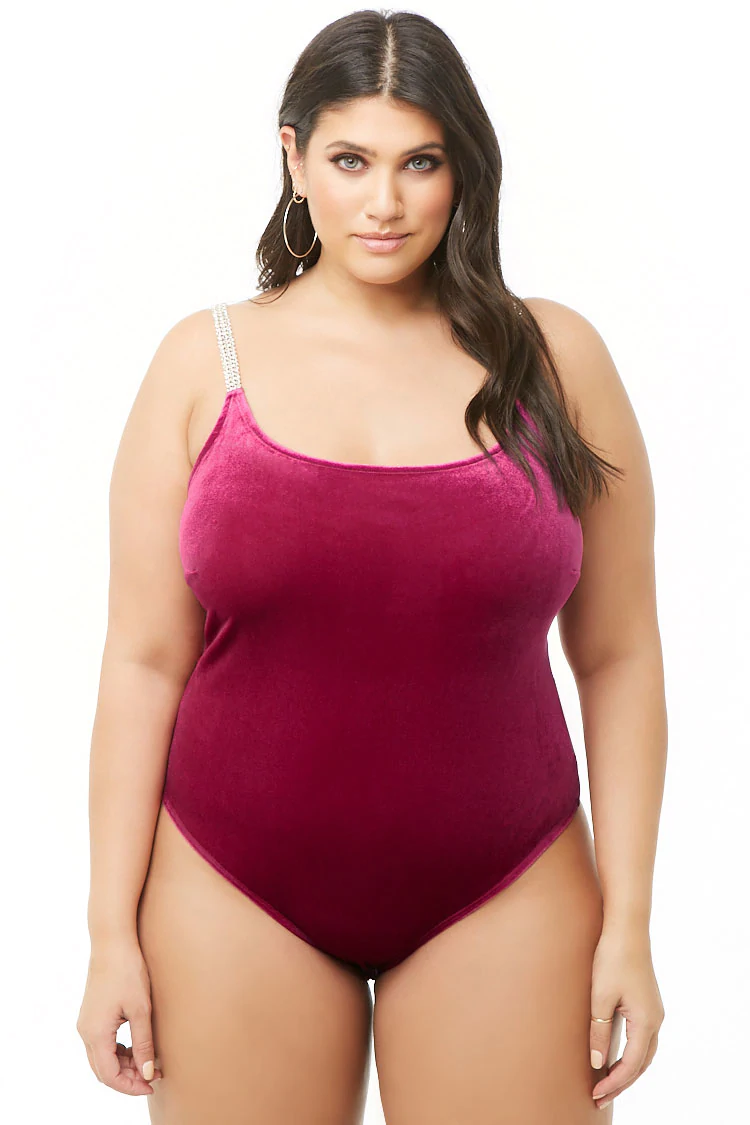 Forever21 + Plus Size Velvet Rhinestone Bodysuit