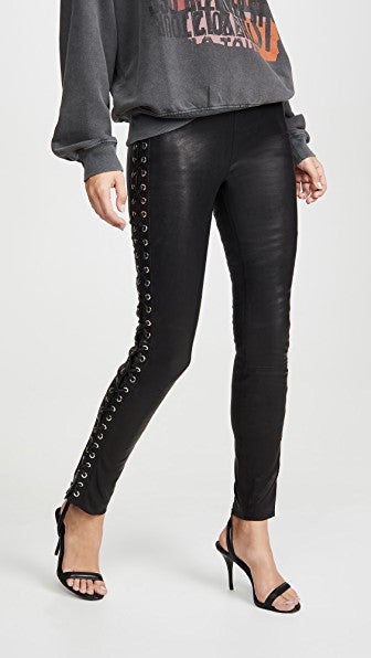 SPRWMN Lace Up Side Seam Leather Leggings