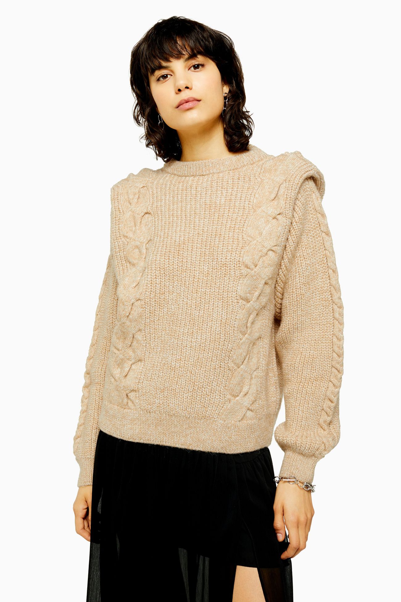 Topshop + Idol Bold Shoulder Cable Knit Jumper