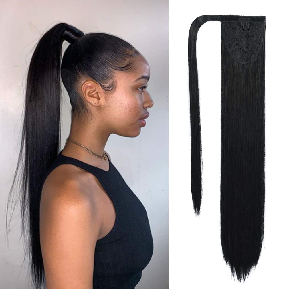 hair straight clip ponytails pony tail extensions pieces soft human ponytail extension wrap around hairpiece synthetic remy 22inch optional 140g