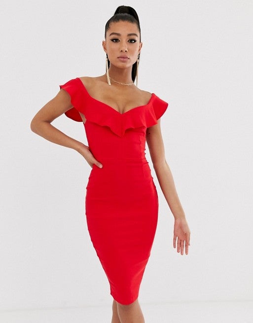Vesper Vesper bodycon dress with sweetheart neckline with frill