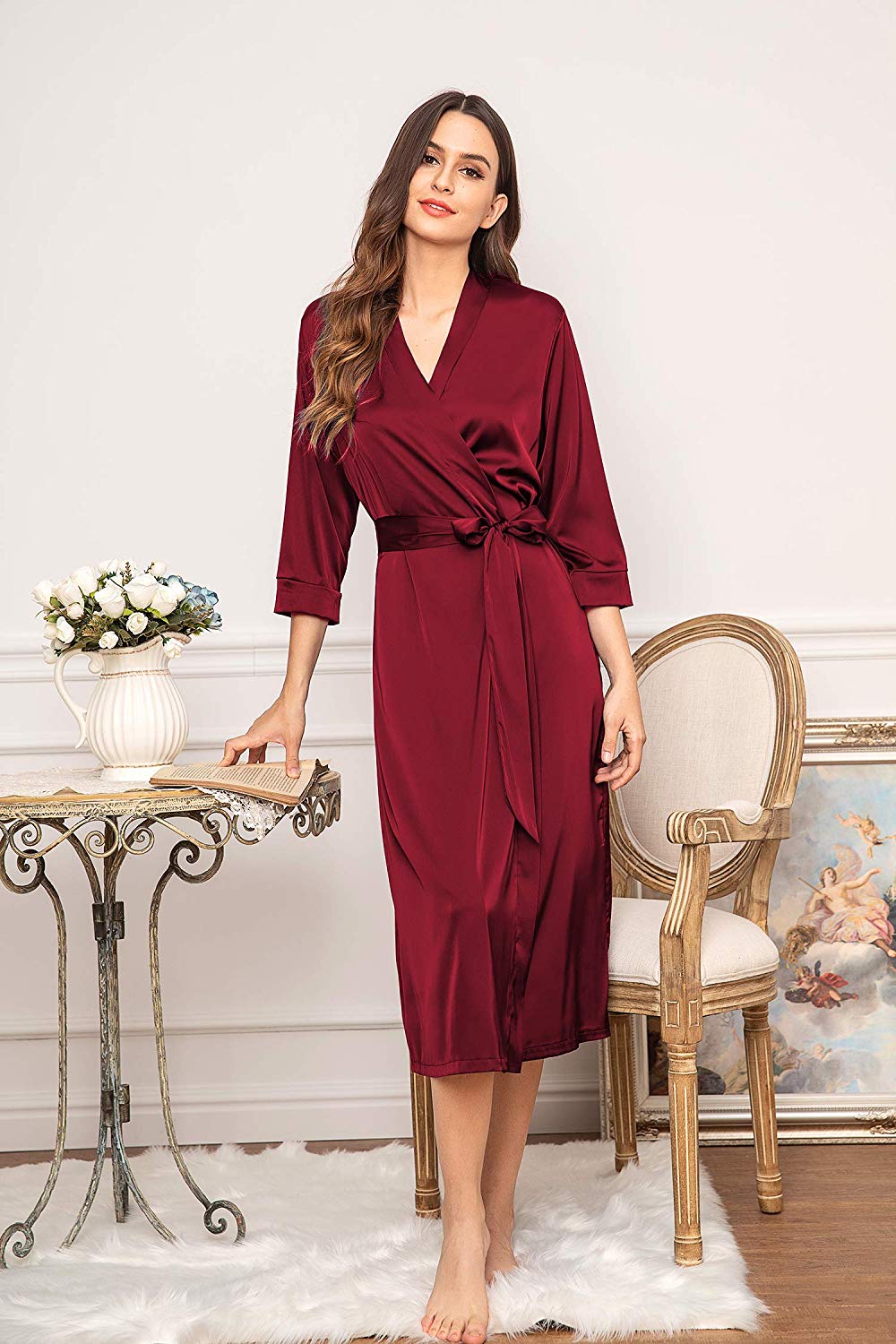 long red satin dressing gown