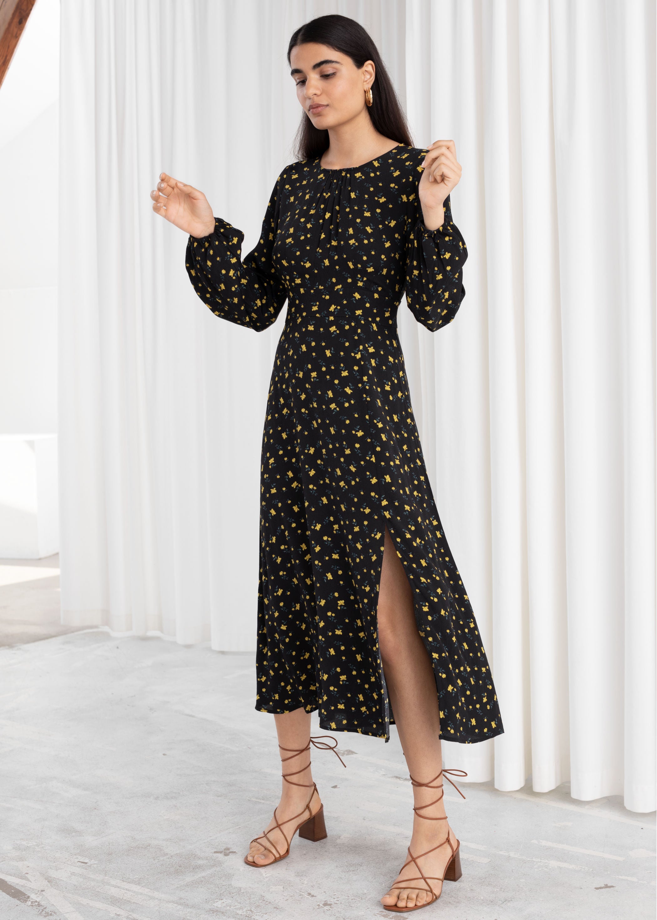 & Other Stories + Floral Long Sleeve Midi Dress