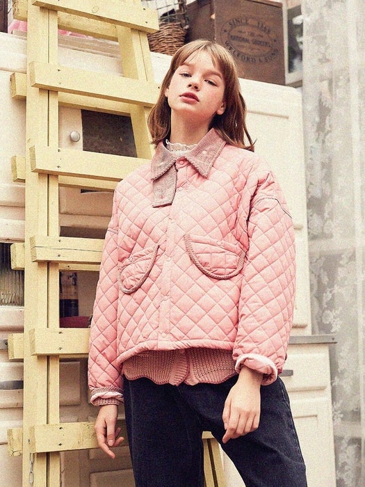 VITALSIGN + Pink Quilted Jacket with Unbalanced Pocket