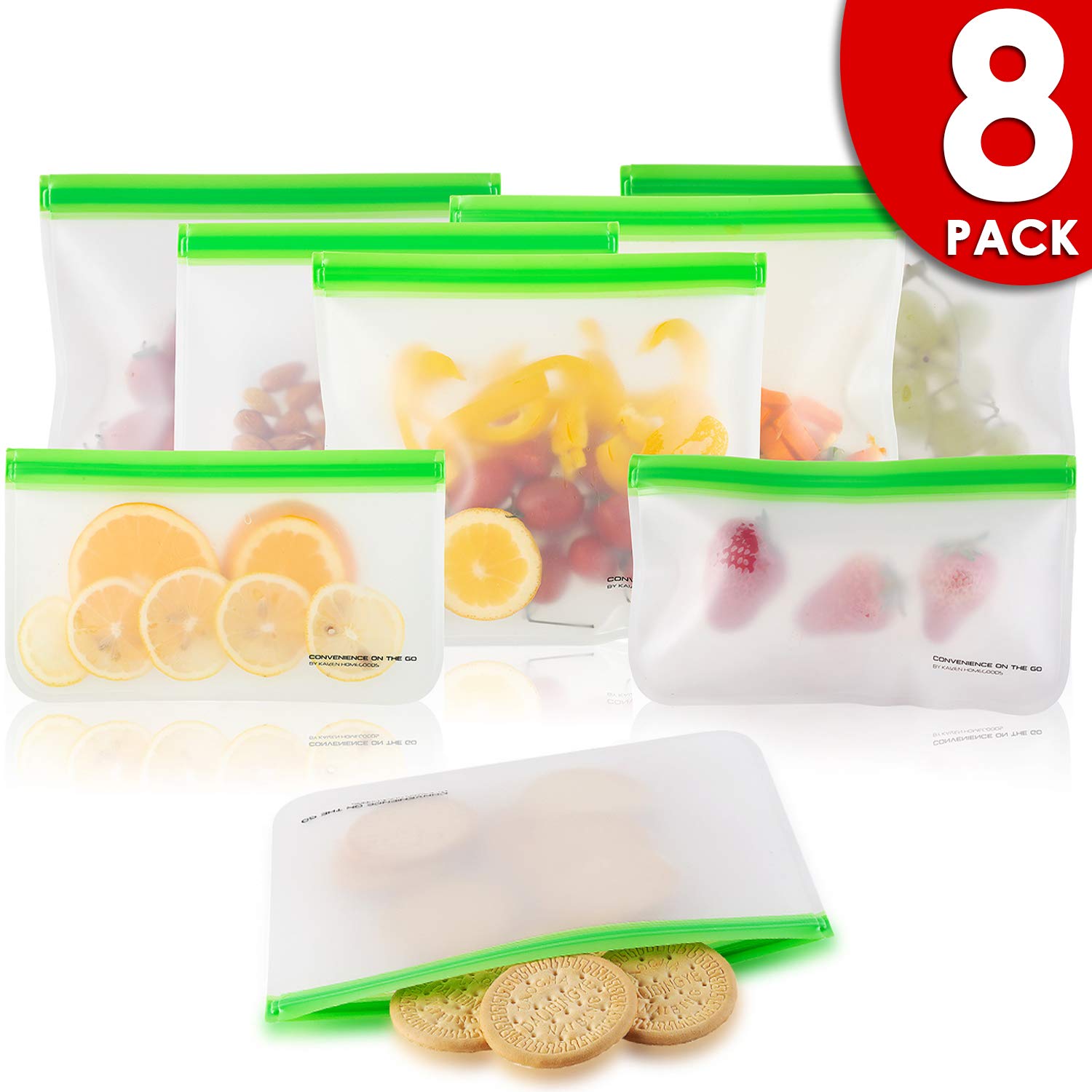 Kaizen Home Goods + Reusable Silicone Storage Bags (8 Pack)