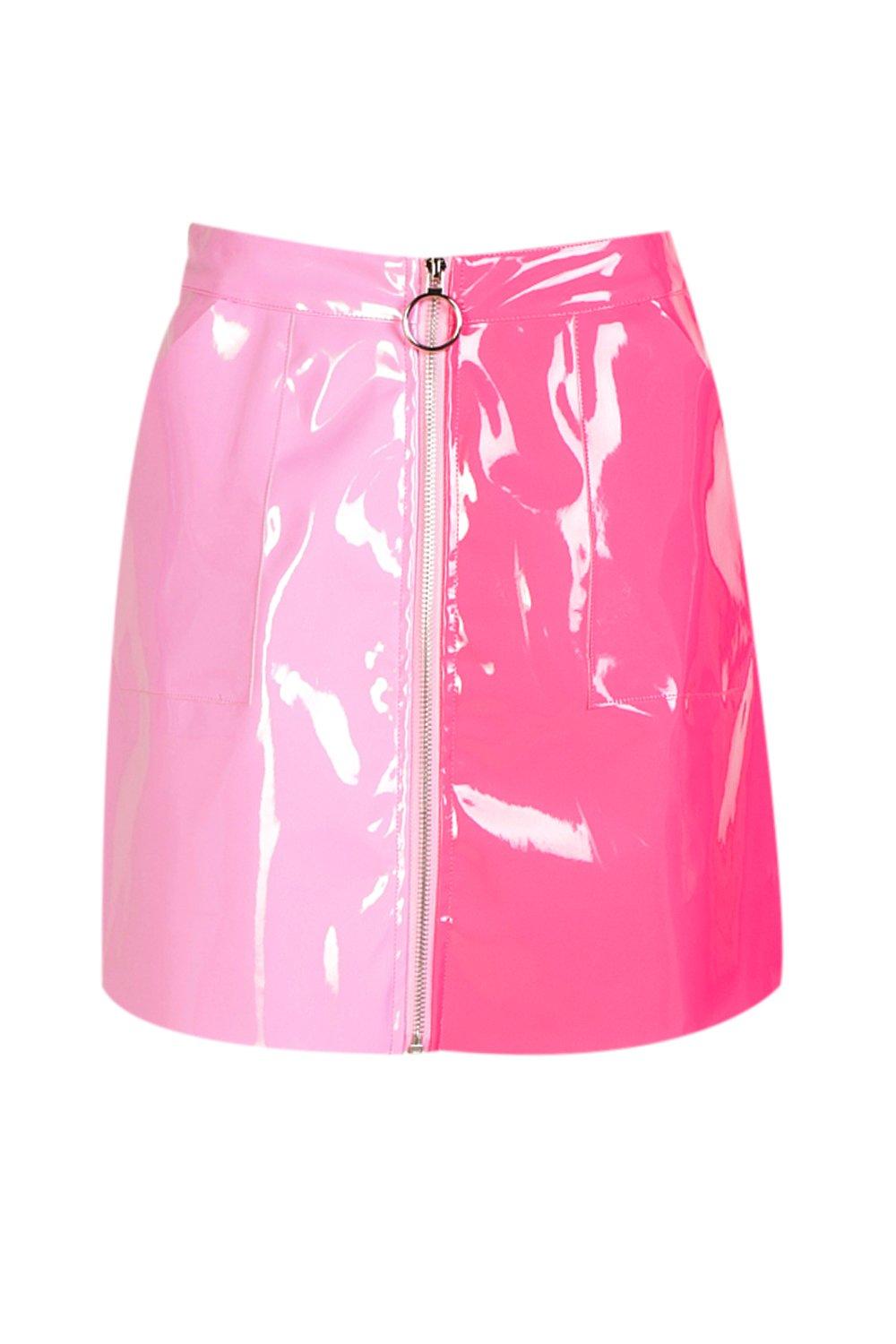 Boohoo + Vinyl Two Tone Zip Woven Mini Skirt