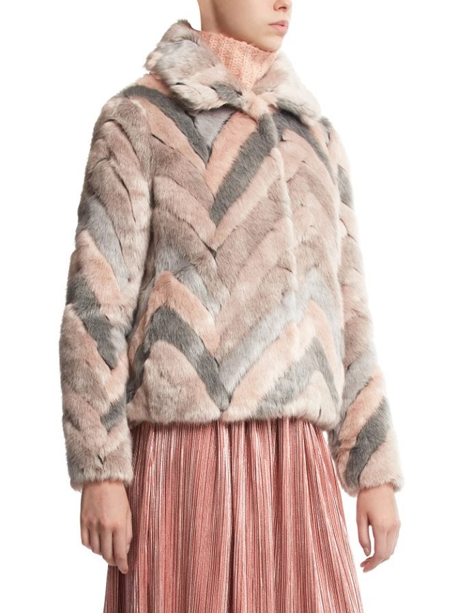 cece faux fur chevron jacket