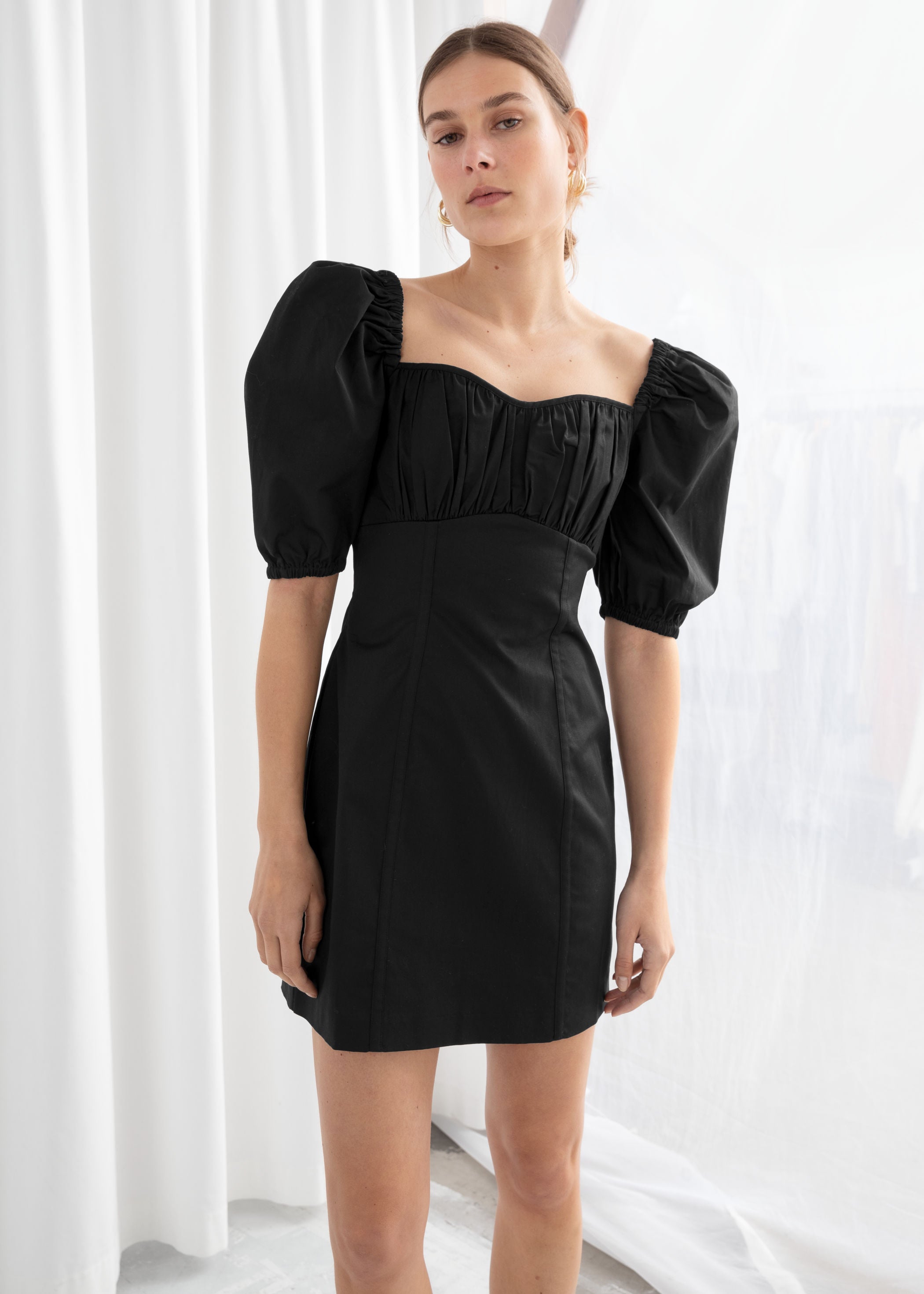 Fitted Cotton Puff Sleeve Mini Dress