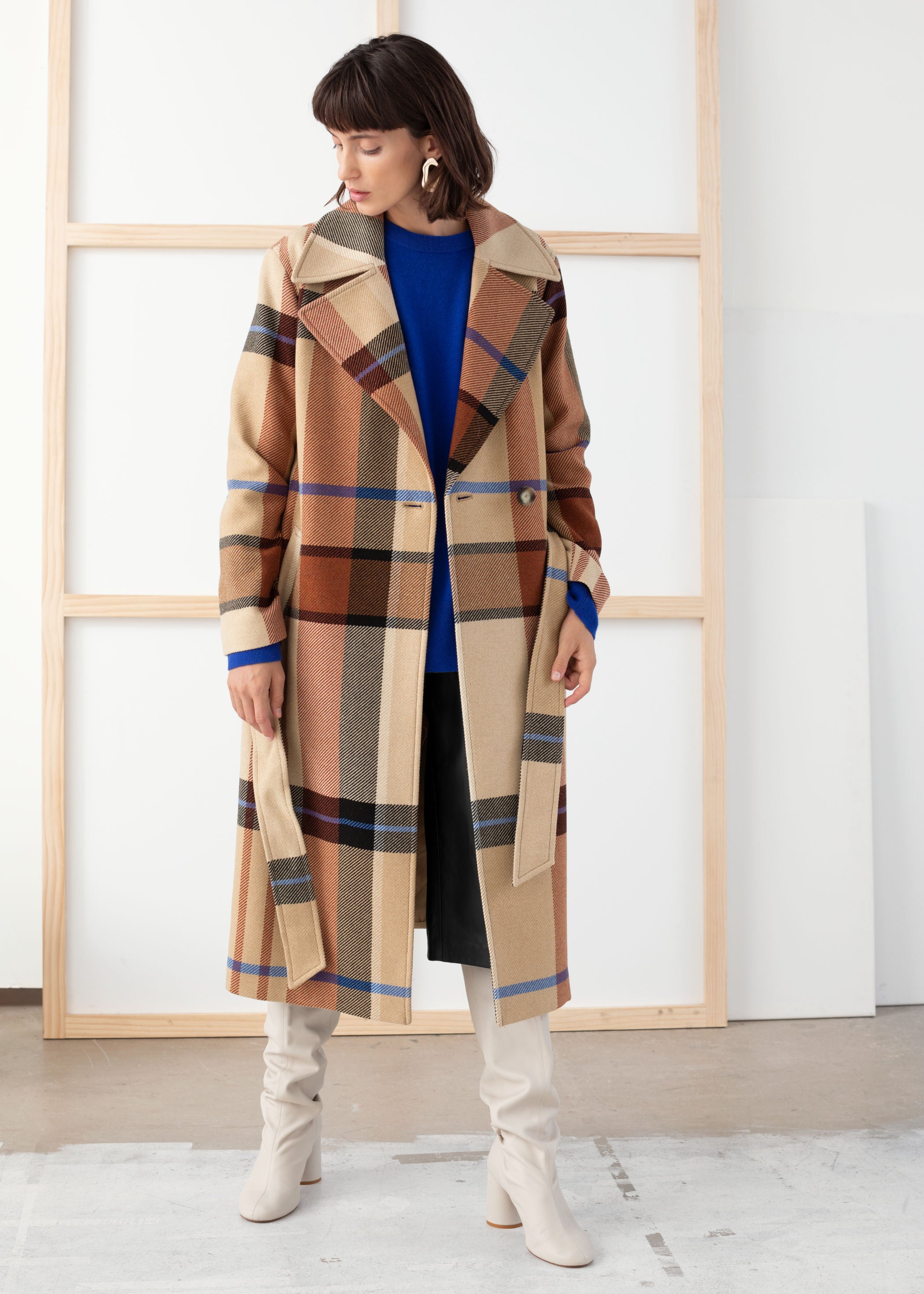 And Other Stories + Plaid Wool Blend Belted Long Coat