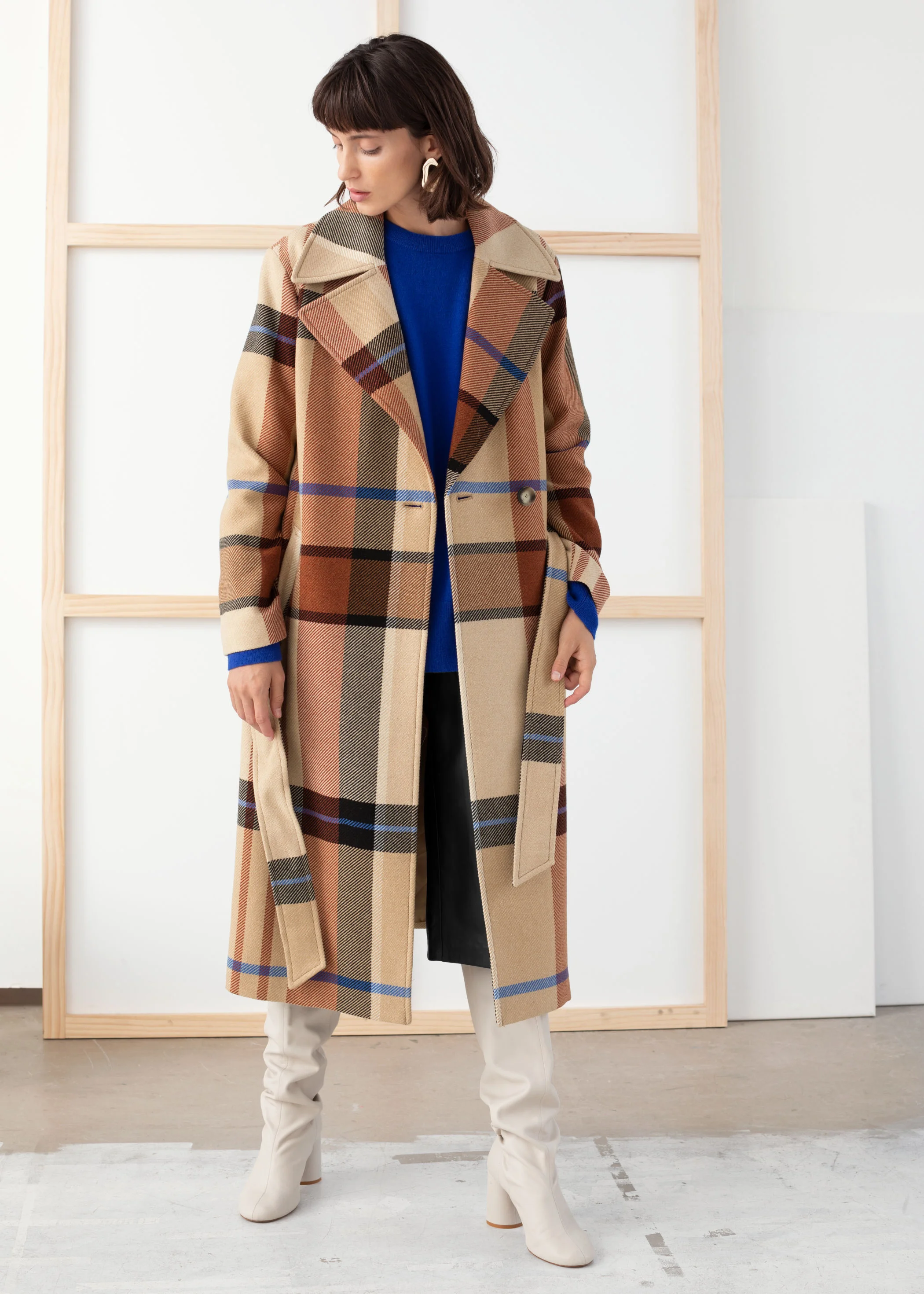 Plaid wool trench coat best sale