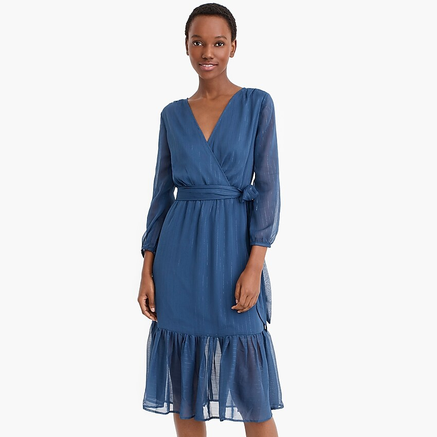 J.Crew Faux wrap Dress in Lurex Crinkle Chiffon
