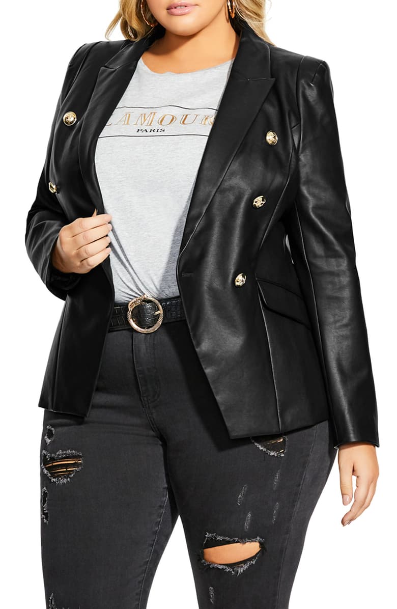 City Chic Womens Apparel Womens Plus Size Pleather Frill Jacket 