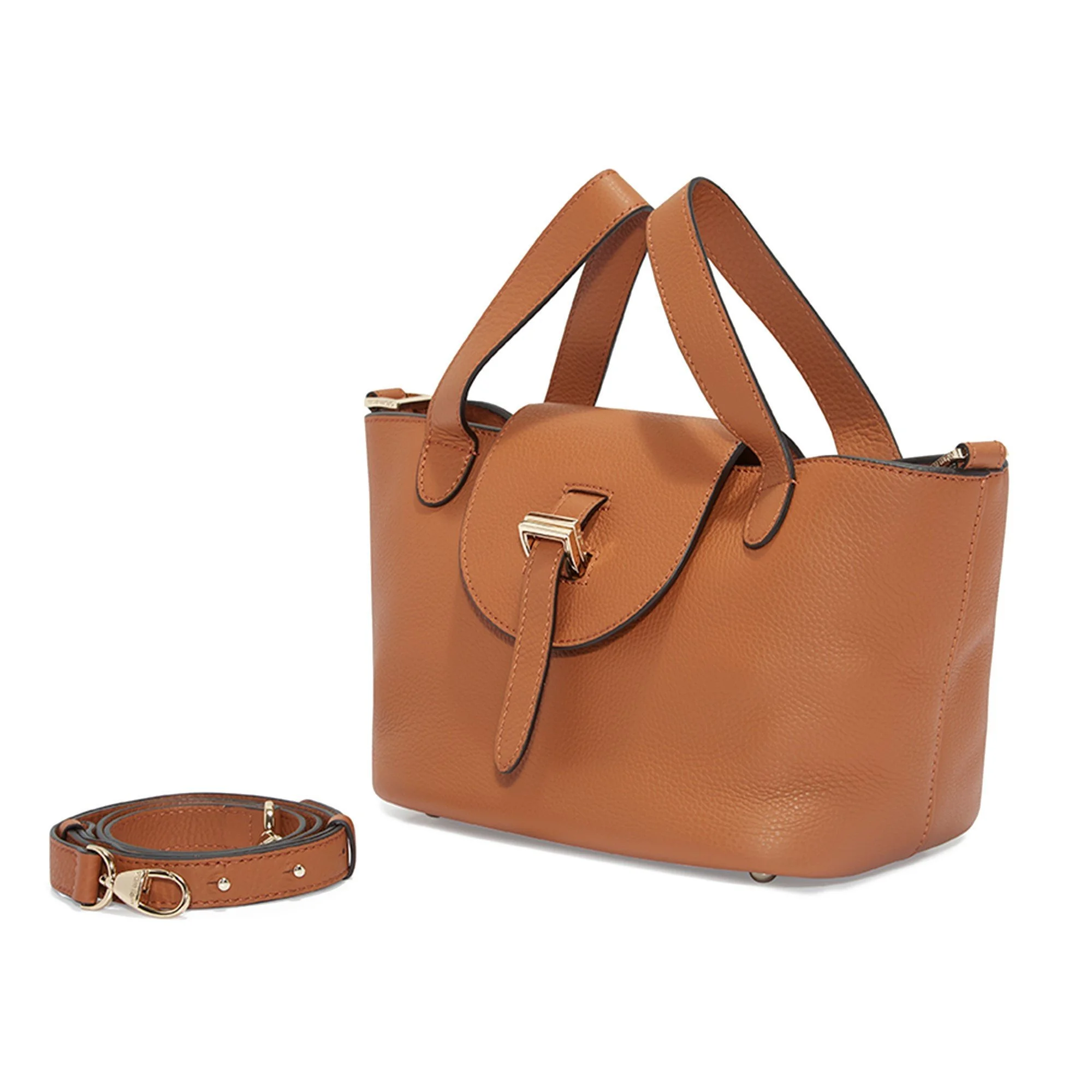 Meli Melo Thela Medium Tan Brown Leather With Zip Closure Tote Bag For  Women