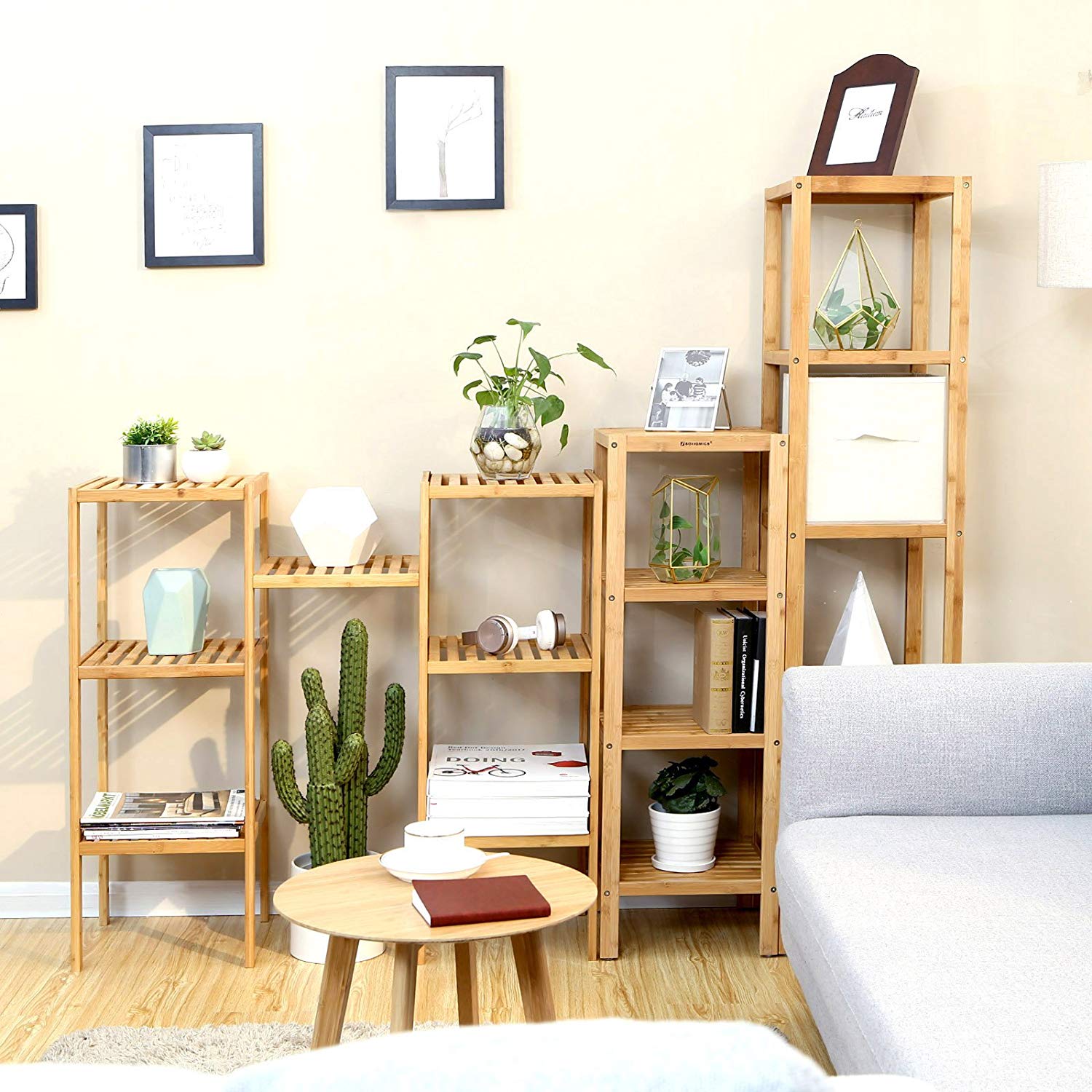 Home from Work LLD211WT SONGMICS Natural Bamboo Monitor Stand Riser Desk Organizer with Storage Slots for Laptop TV