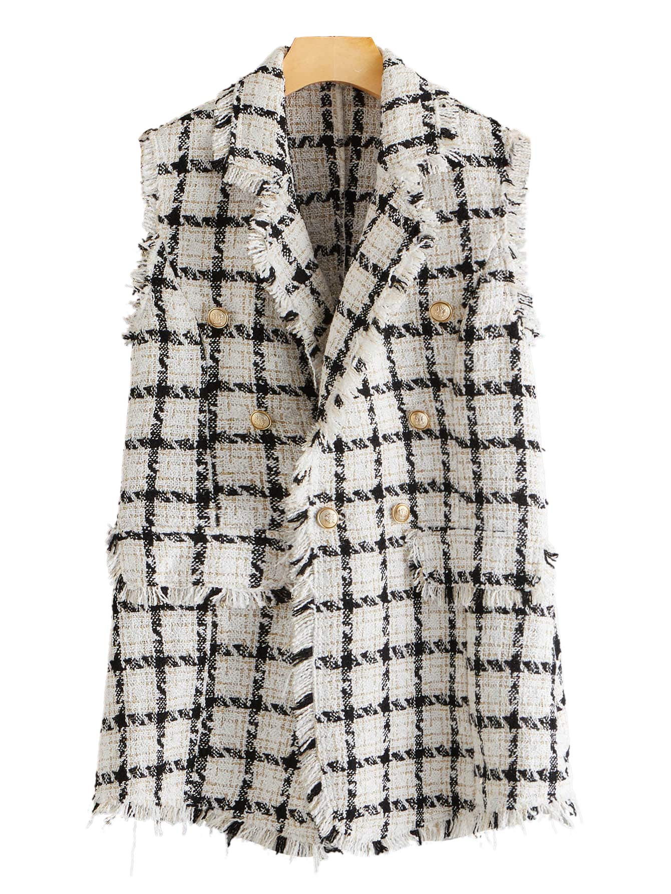 MakeMeChic + Double Breasted Houndstooth Tweed Vest