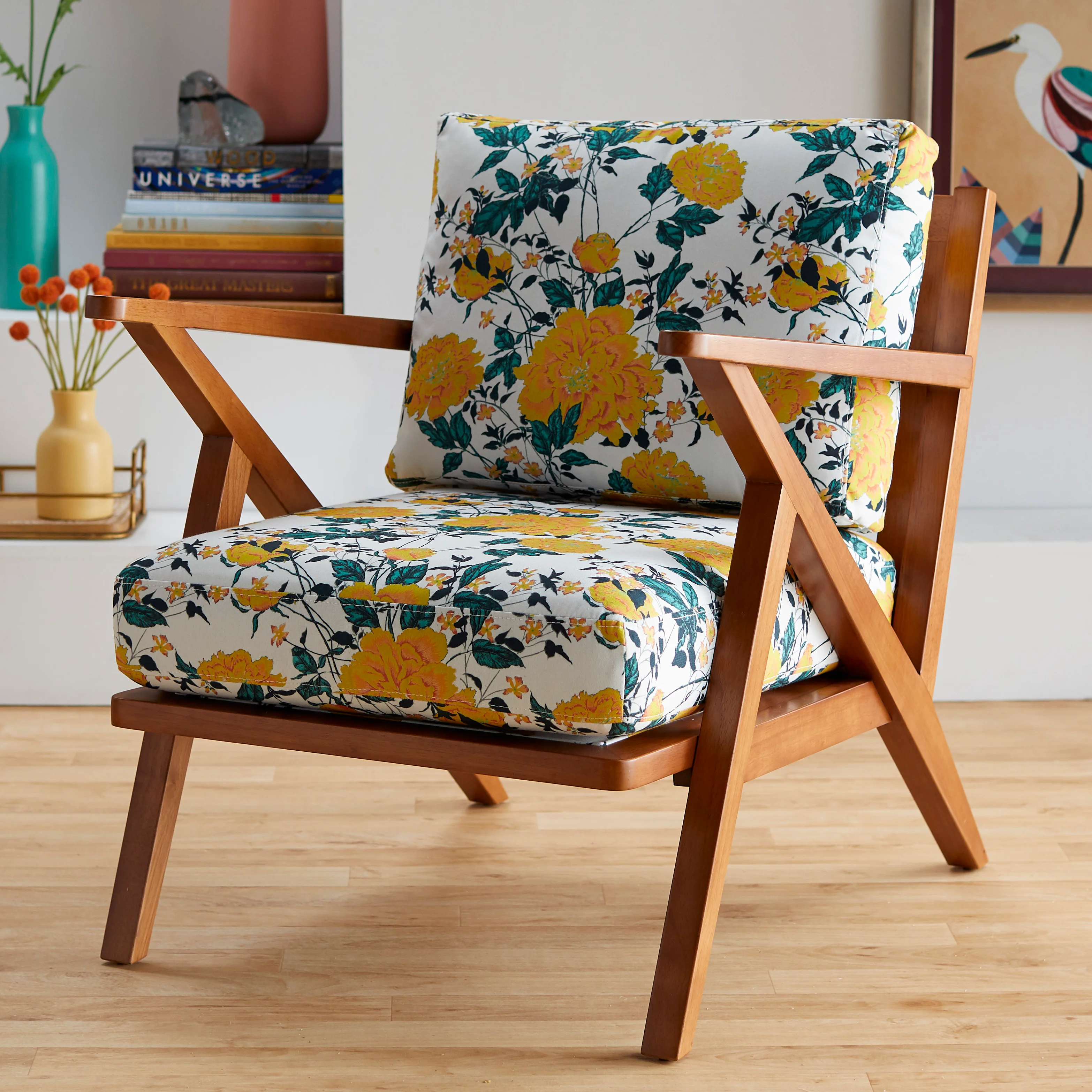 Drew Barrymore Flower Home Vintage Floral Mid Century Accent Chair