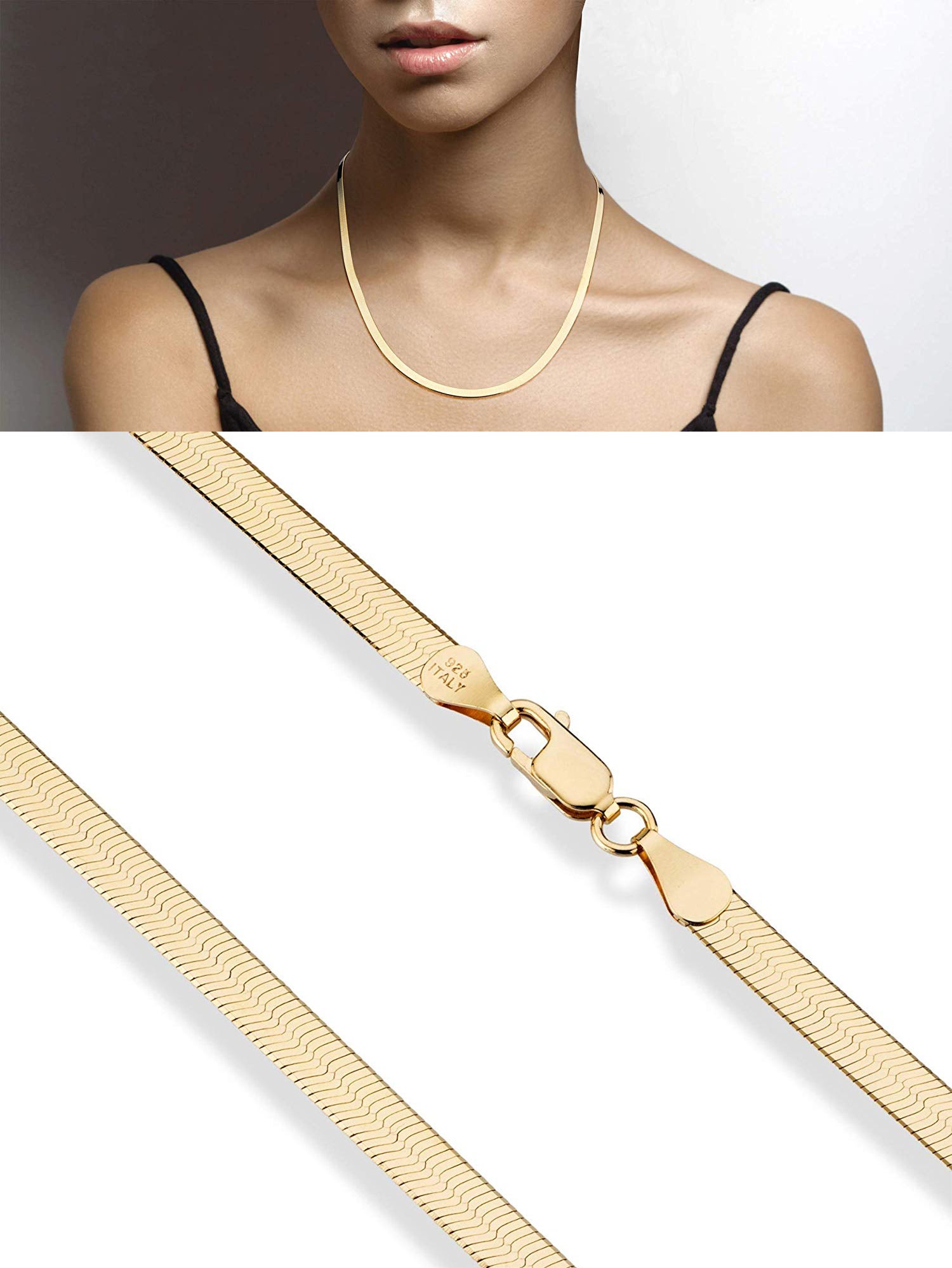 Miabella + 18K Gold Over Sterling Silver Flat Herringbone Necklace