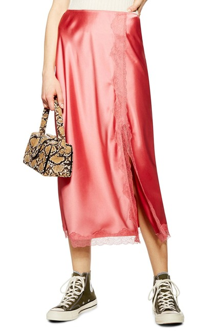 Topshop Lace Trim Satin Midi Skirt