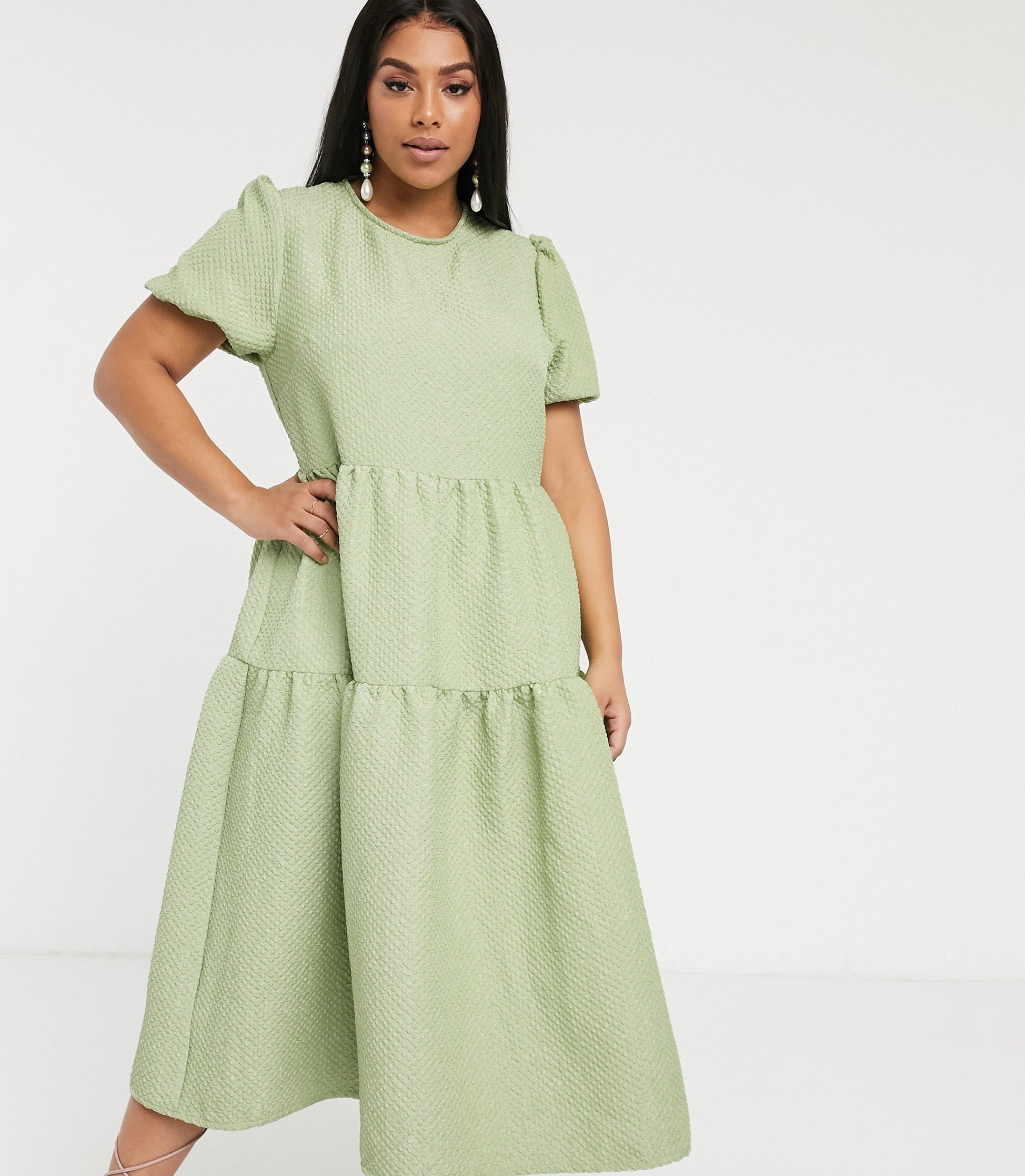 Glamorous Curve + Curve Tiered Maxi Smock Dress