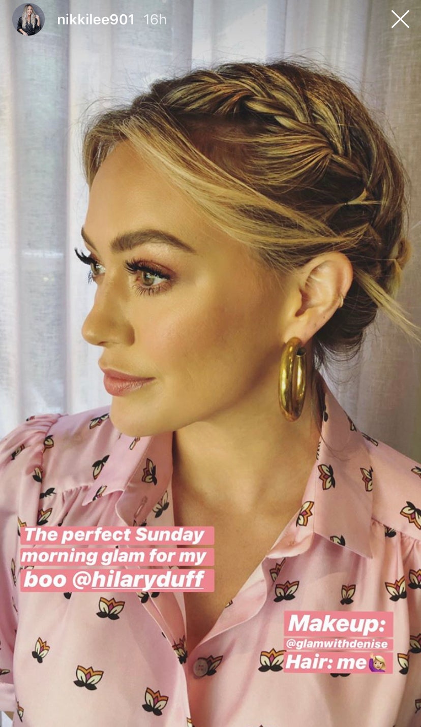 Hilary Duff Does Milkmaid Braid, Celebrity Hair Ideas, image size:828x1431