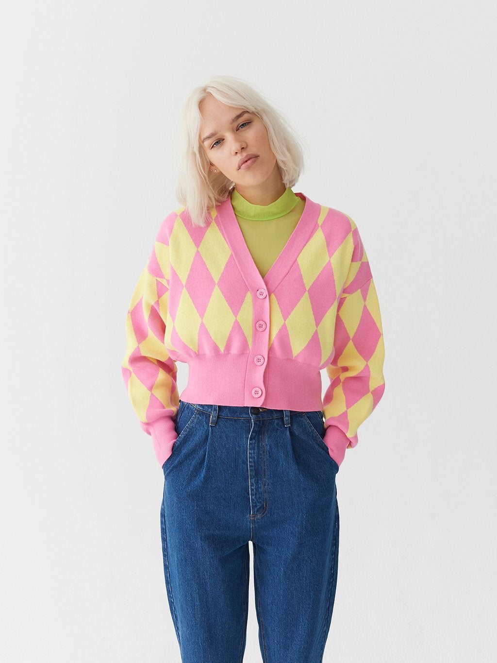 Lazy Oaf Lazy Oaf Pink Yellow Harlequin Cardigan