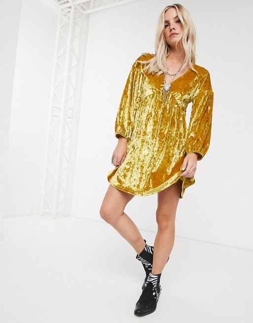 ASOS PETITE + Petite Velvet Smock Dress