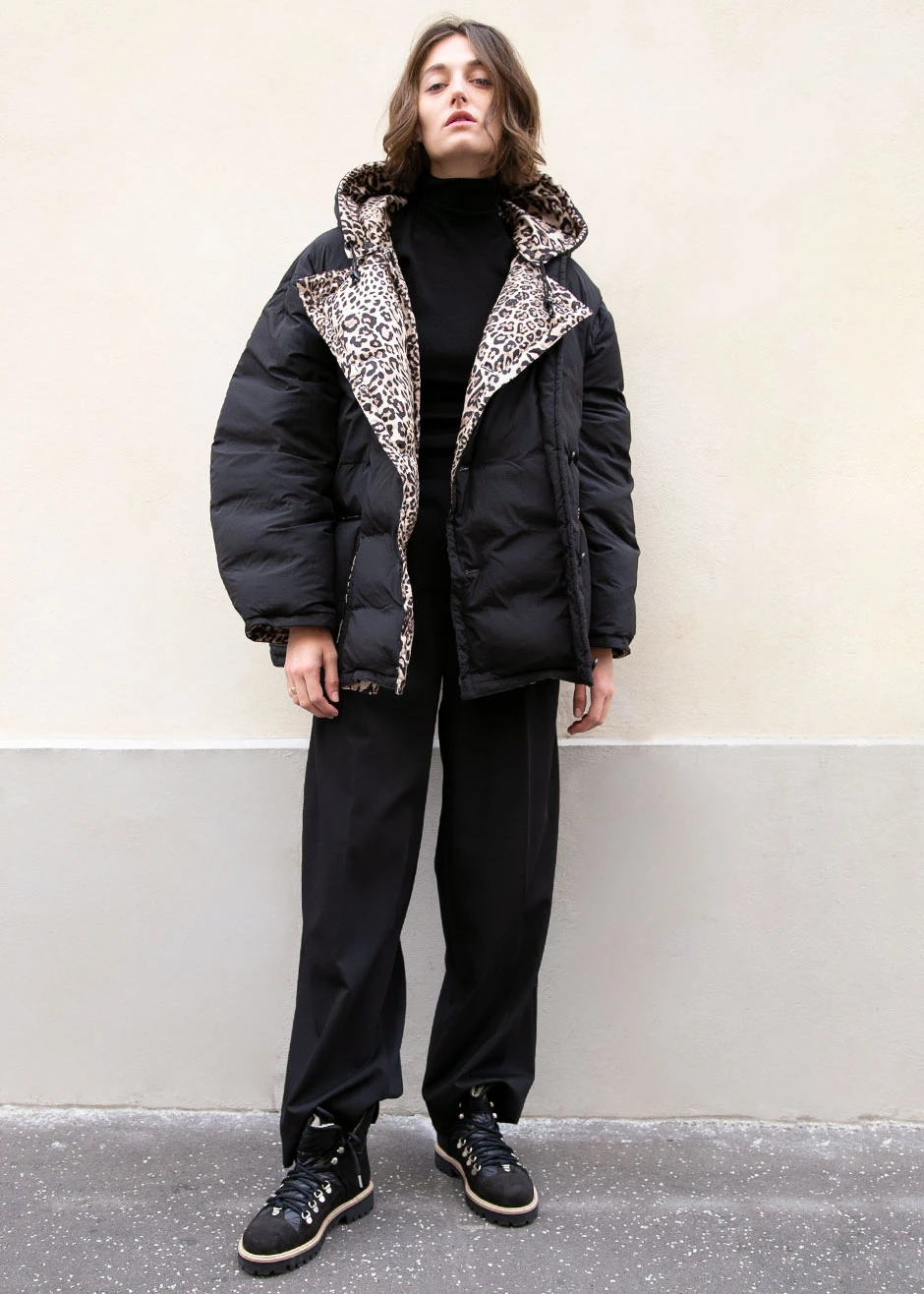 The Frankie Shop + Reversible Leopard Hooded Puffy Jacket