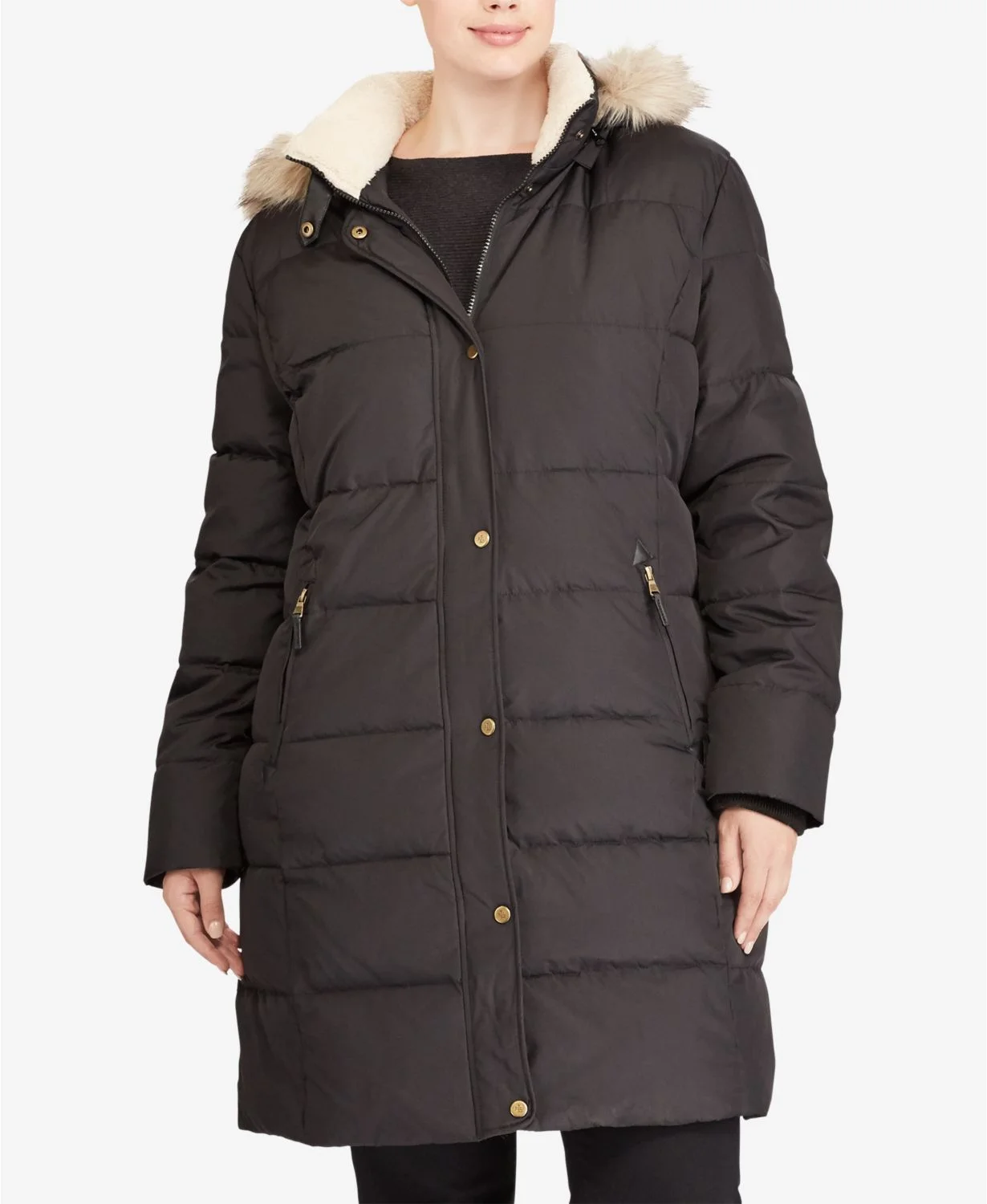 Lauren Ralph Lauren + Plus Size Faux-Fur-Lined Down Coat