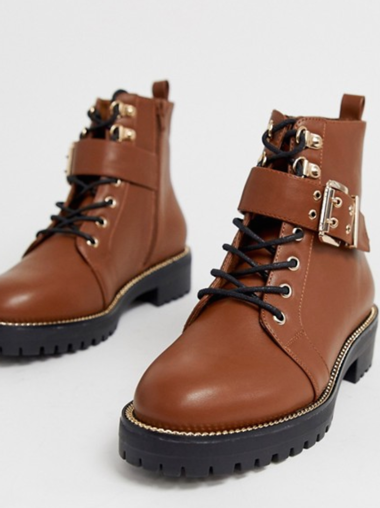 asos design armour chain lace up boots in black