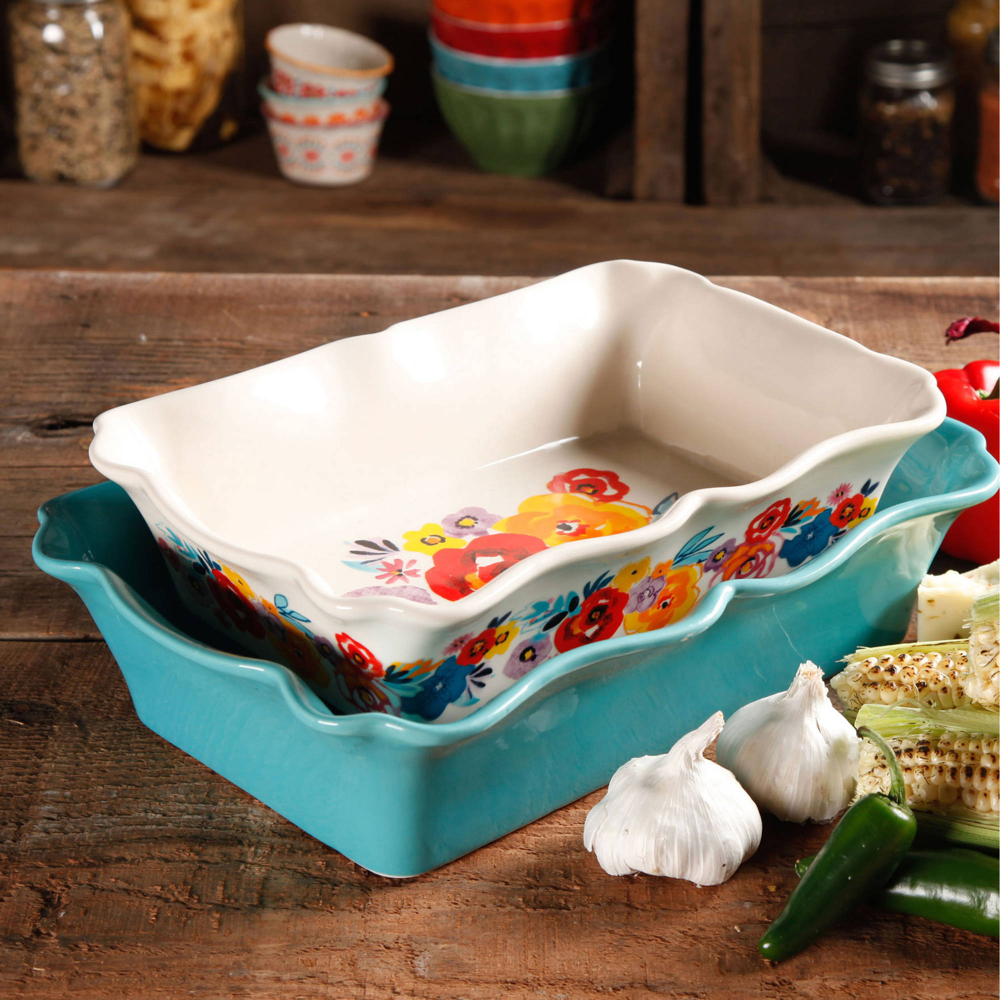 The Pioneer Woman Spring Bouquet Rectangular Baking Casserole Dishes 2- Pc  Set 