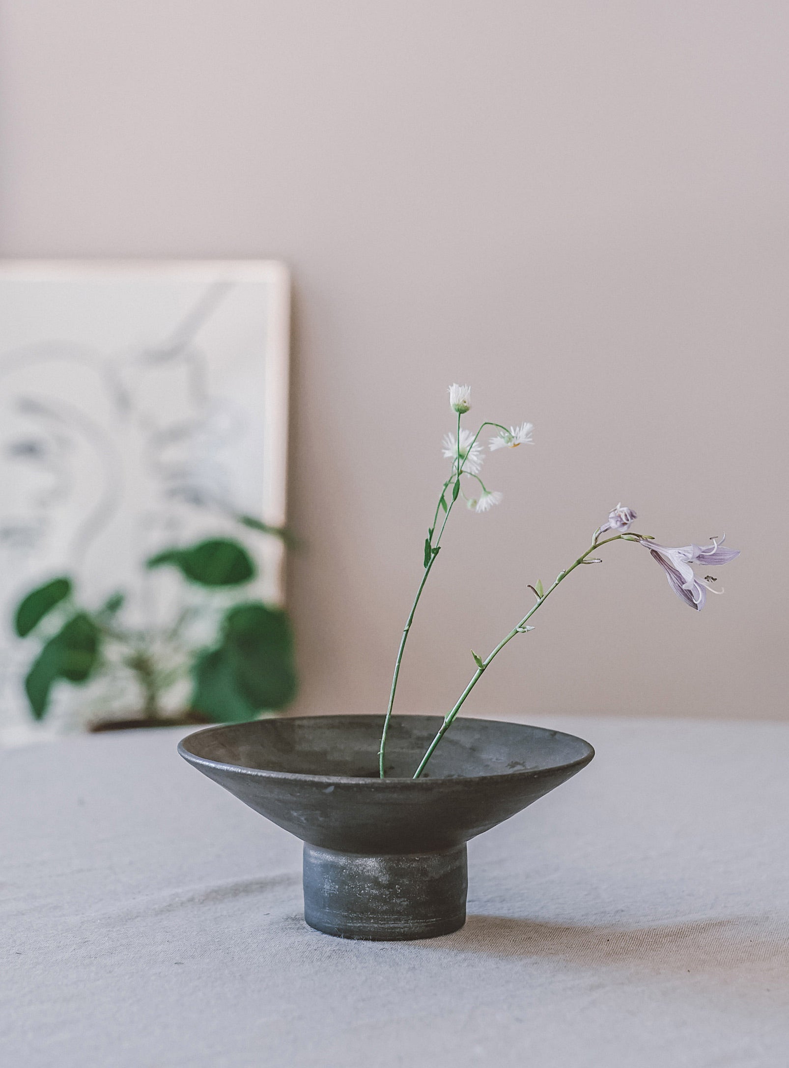 Common Goods + Metallic Stoneware Pedestal Ikebana Bowl